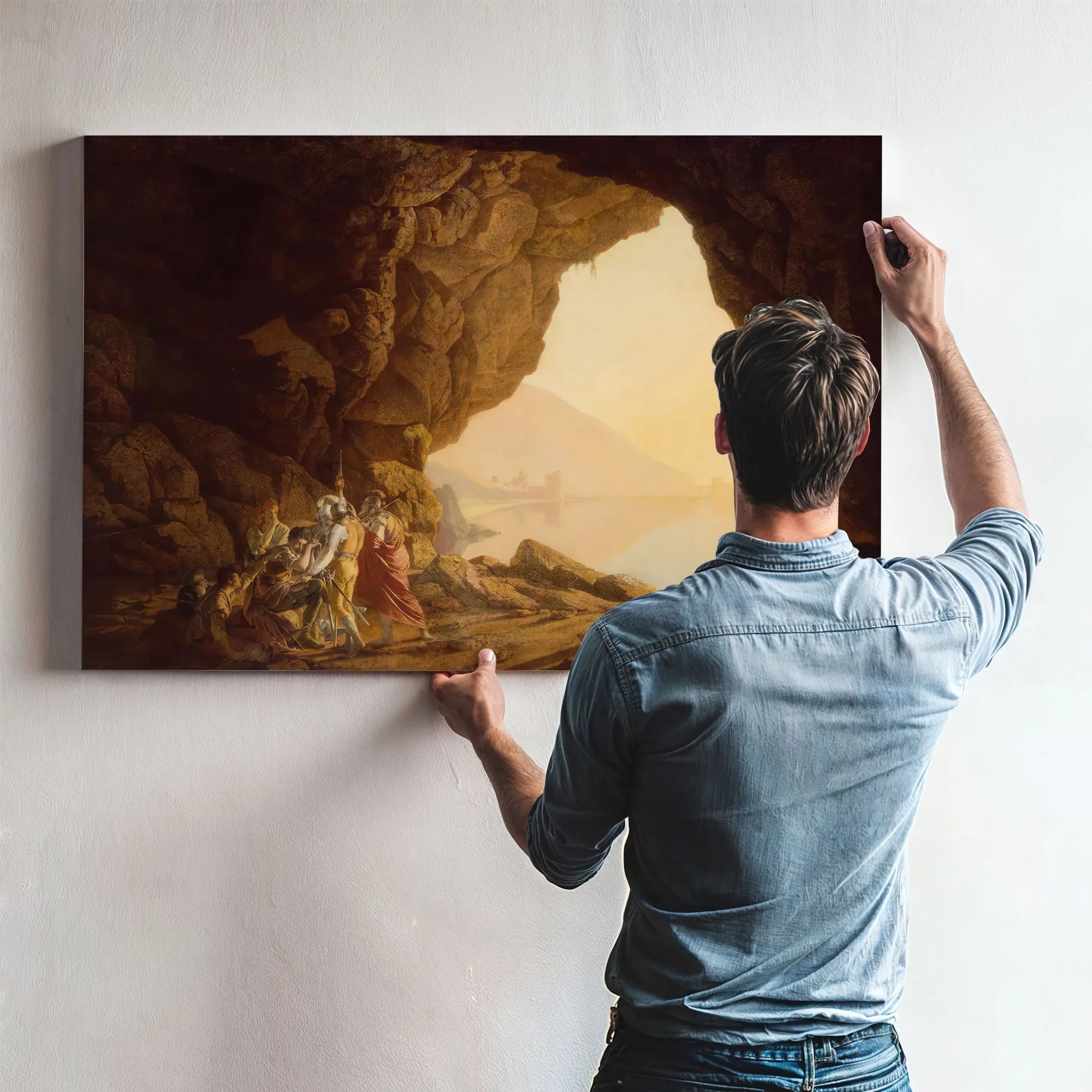 Grotto By The Seaside In The Kingdom Of Naples With Banditti Sunset by Joseph Wright Of Derby Fine Art Print