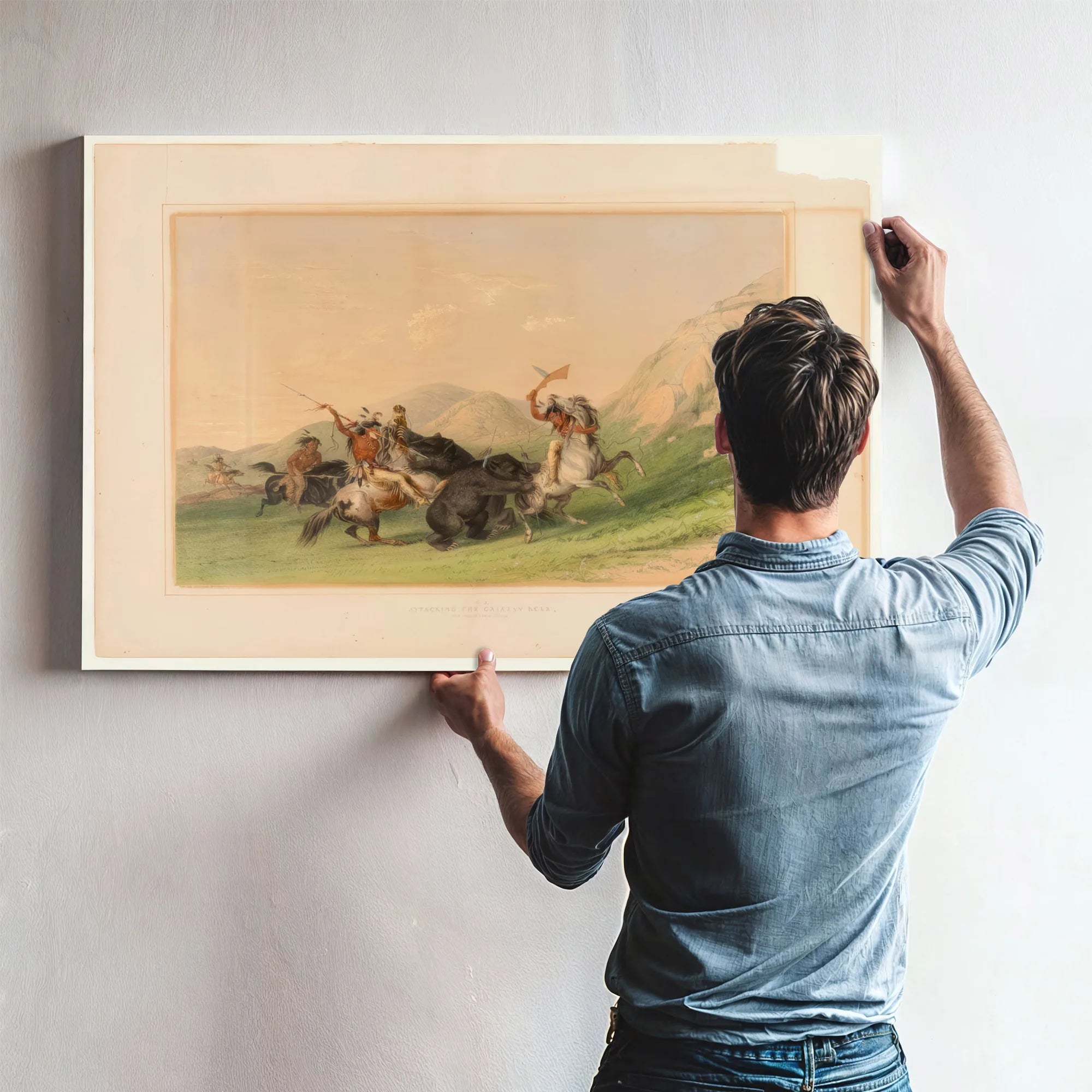 Attacking The Grizzly Bear No. 19 By George Catlin Fine Art Print