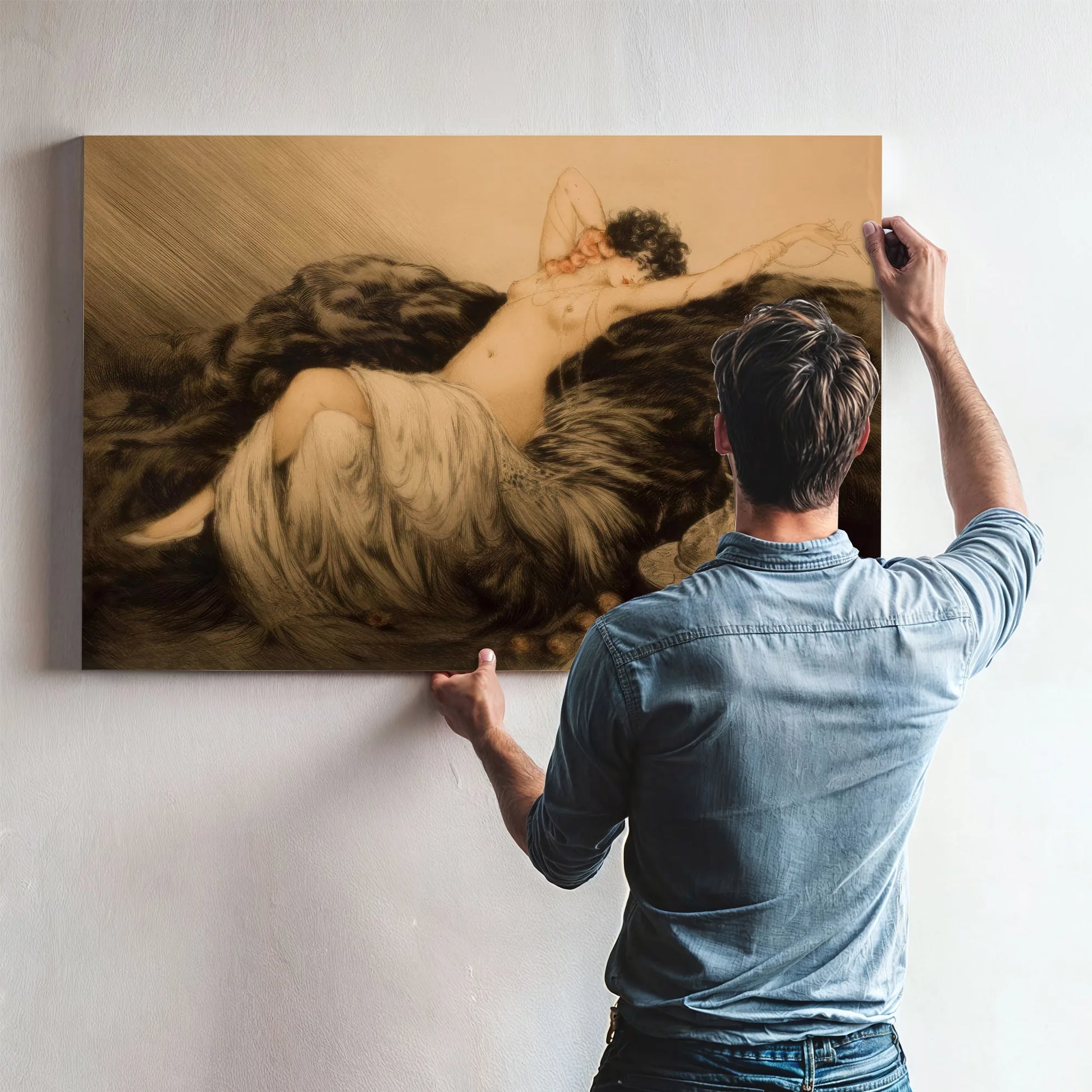 Nude With Black Fur By Louis Icart Fine Art Print