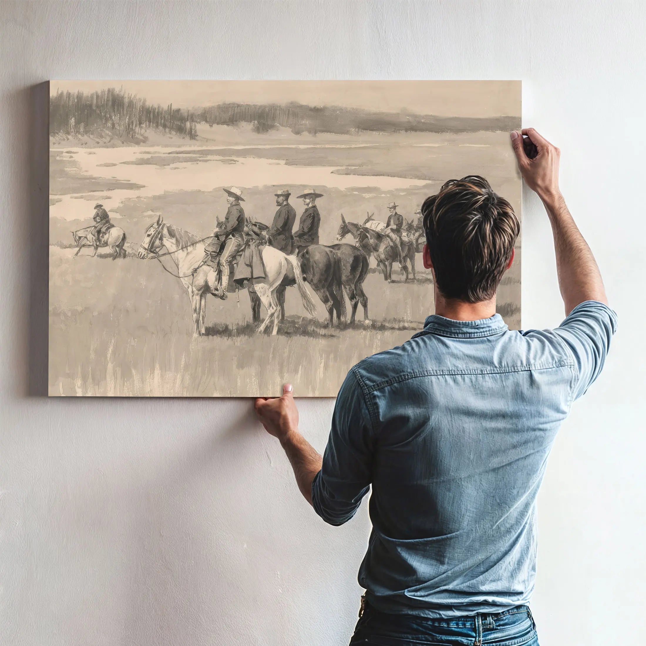 On The Headwatersburgess Finding A Ford Ca  by Frederic Remington