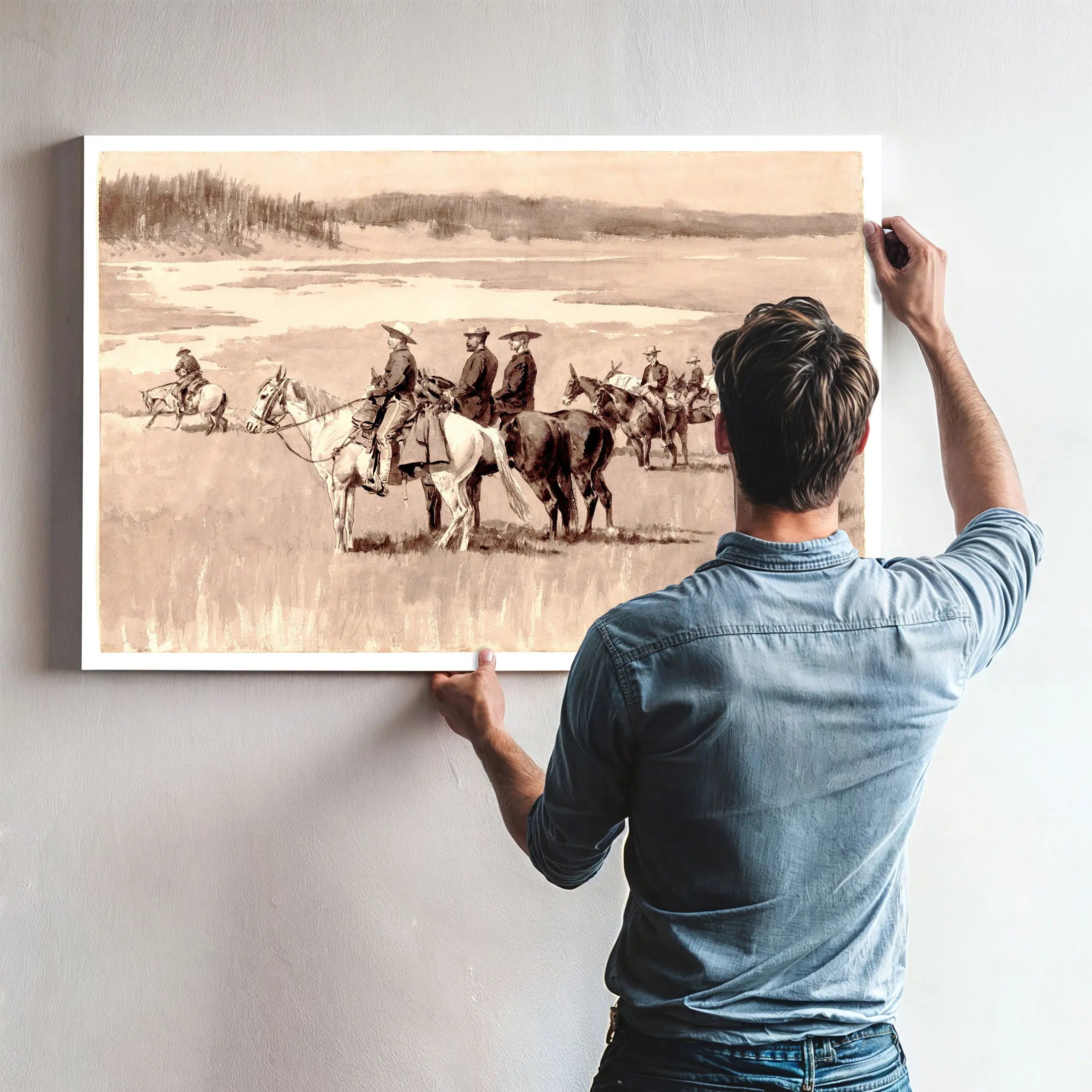 On The Head Waters Burgess Finding A Ford By Frederic Remington  by Frederic Remington