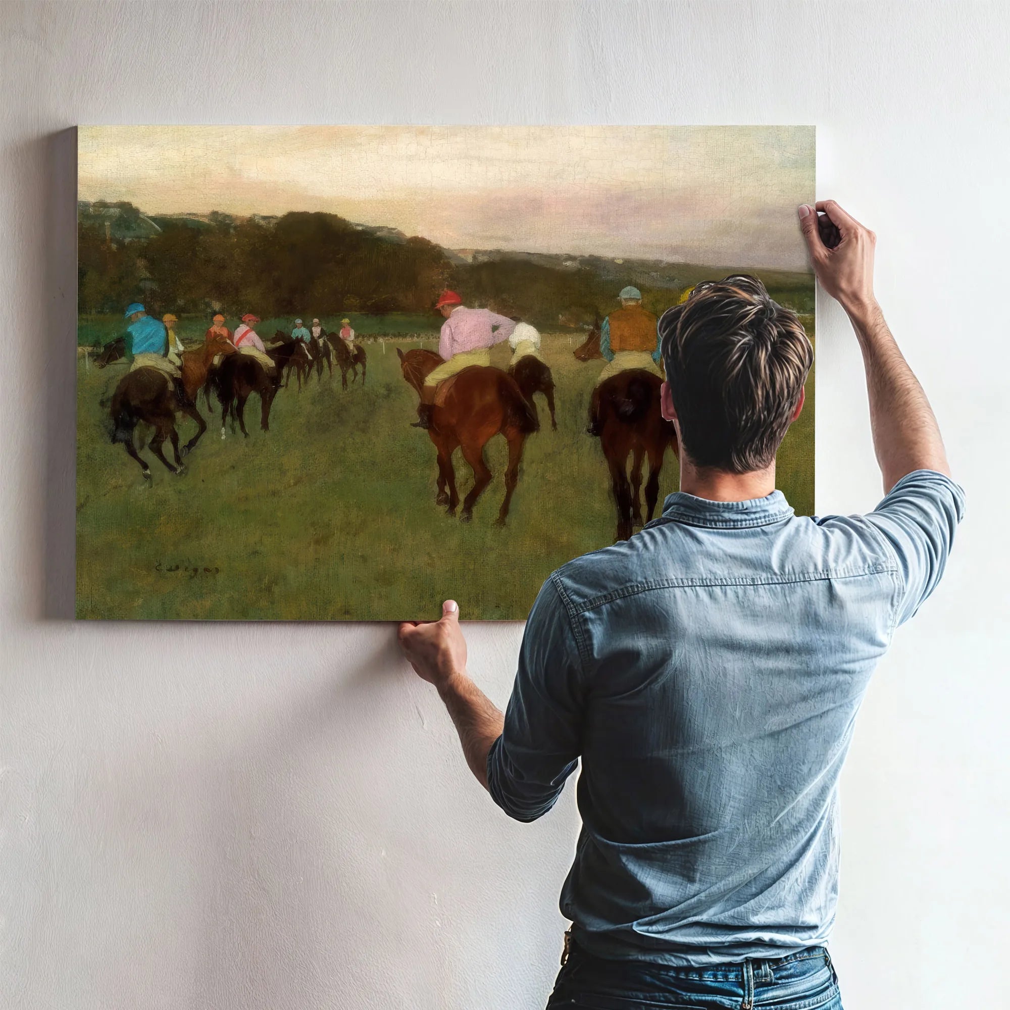 Race Horses At Longchamp By Edgar Degas Fine Art Print
