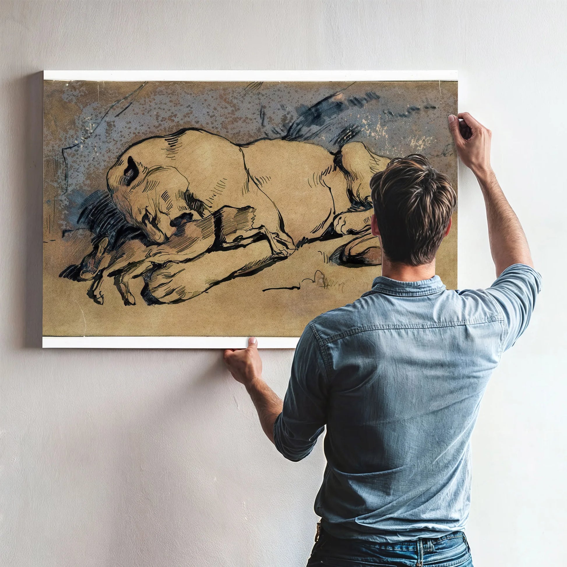 Lioness Devouring A Rabbit By Eugene Delacroix Fine Art Print