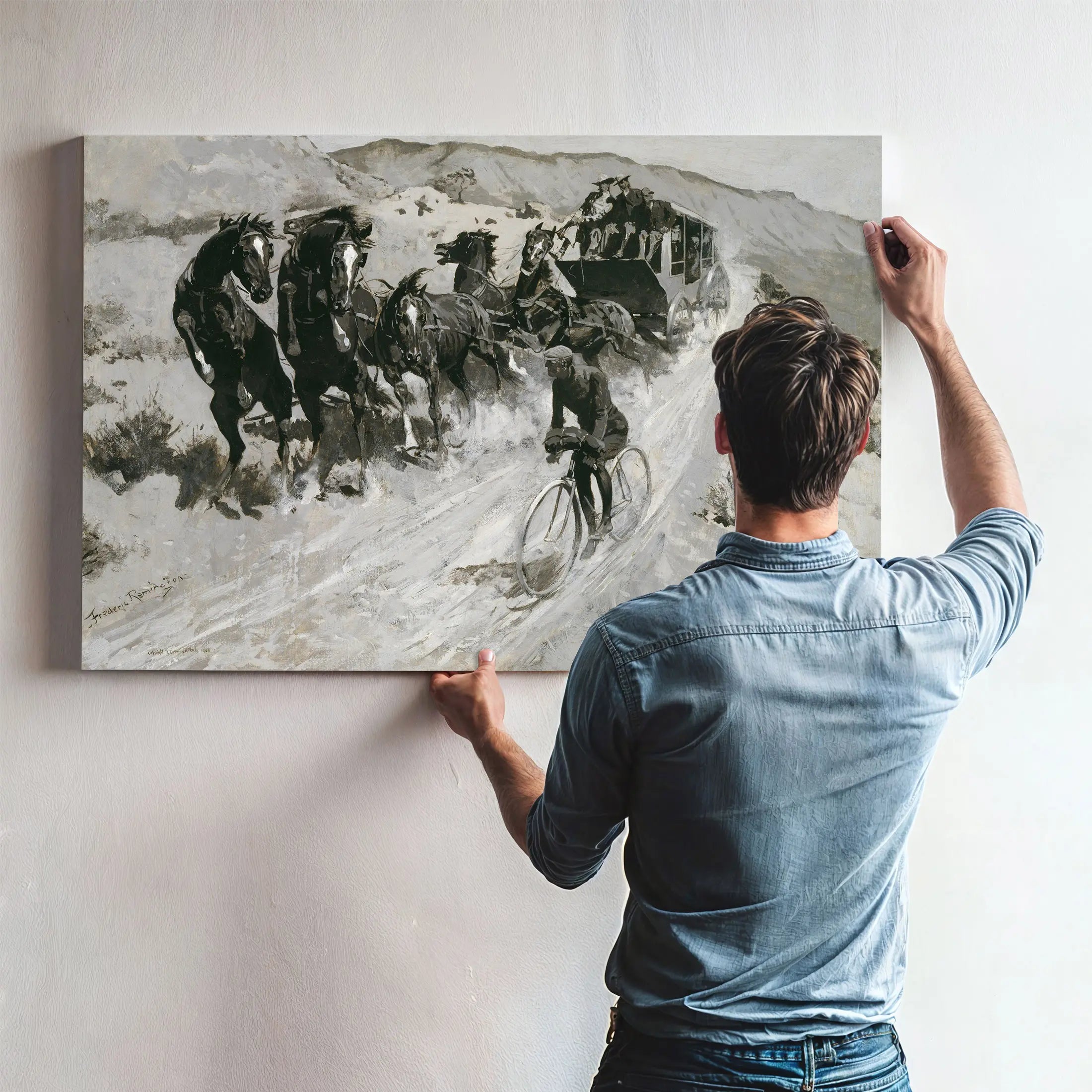 The Right Of The Road A Hazardous Encounter On A Rocky Mountain Trail by Frederic Remington