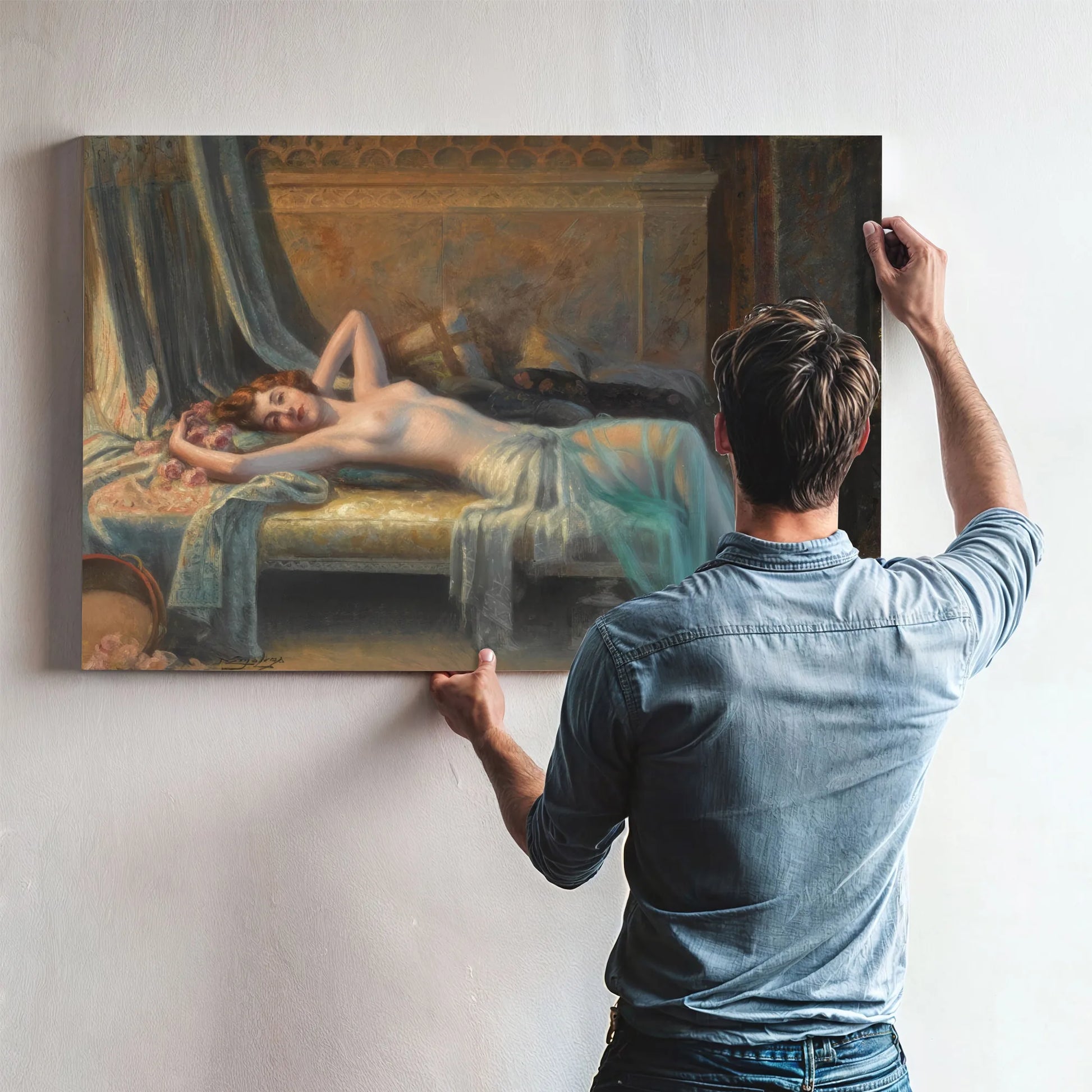 Nu Etendu Au Bouquet De Roses By Enjolras Delphin Fine Art Print