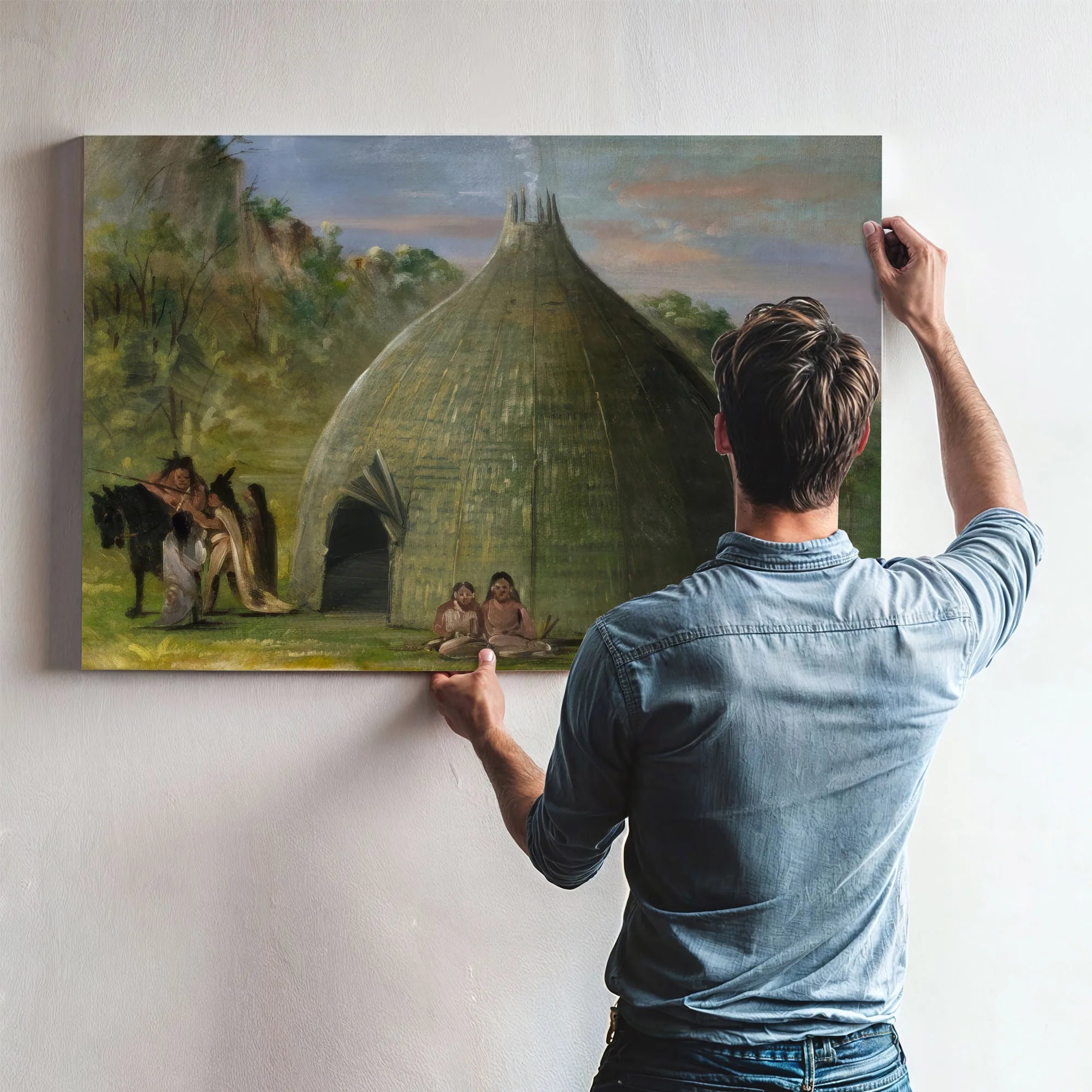 Wichita Lodge, Thatched With Prairie Grass By George Catlin Fine Art Print