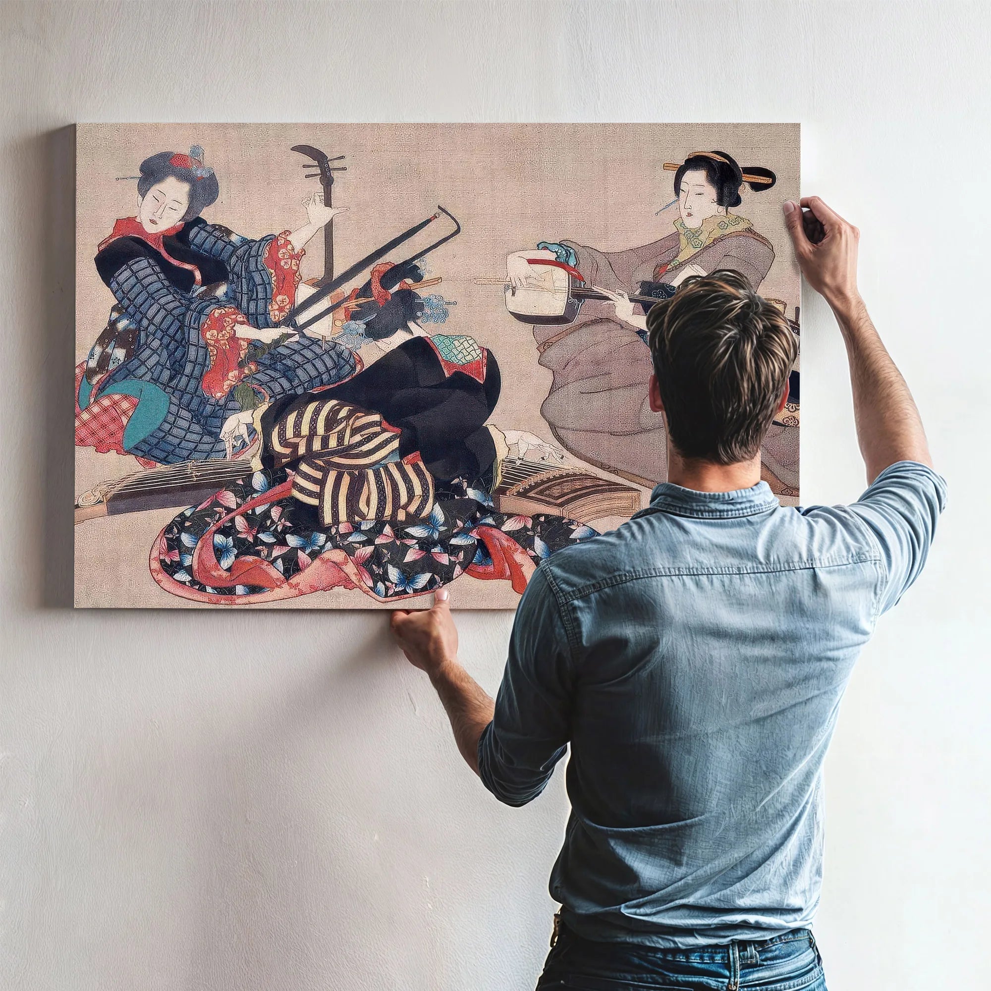 Katsushika Oi Three Women Playing Musical Instruments Upload Tmp By Katsushika Oi Fine Art Print