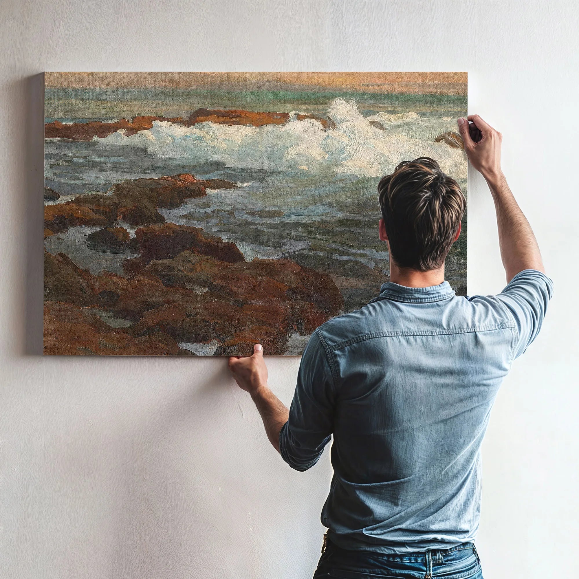 Waves Breaking Along A Rocky Coast By Edgar Payne Fine Art Print