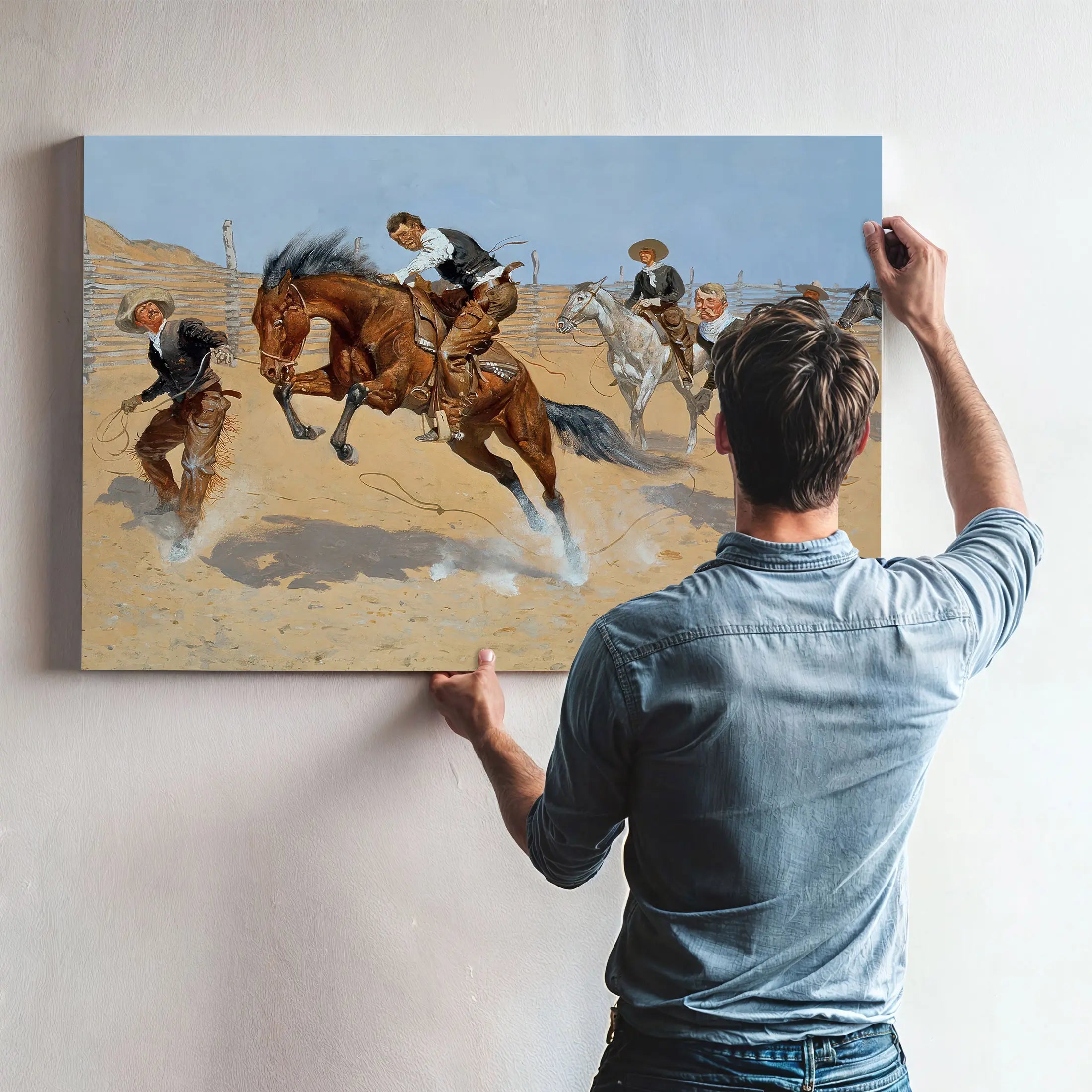 Turn Him Loose Bill C Oil On Canvas by Frederic Remington
