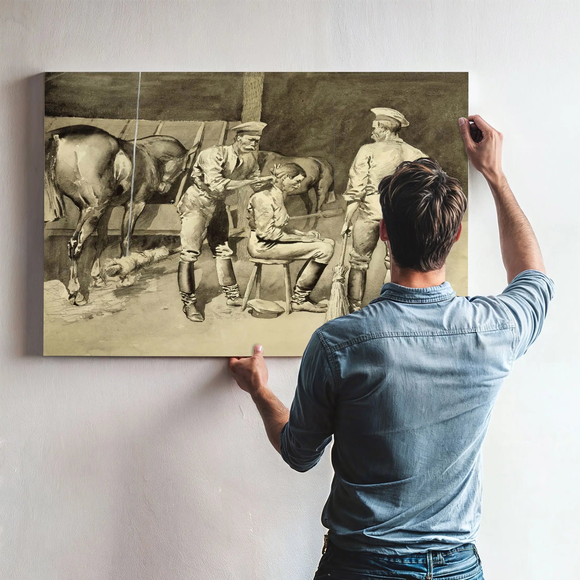A Haircut In A Cavalry Stable by Frederic Remington