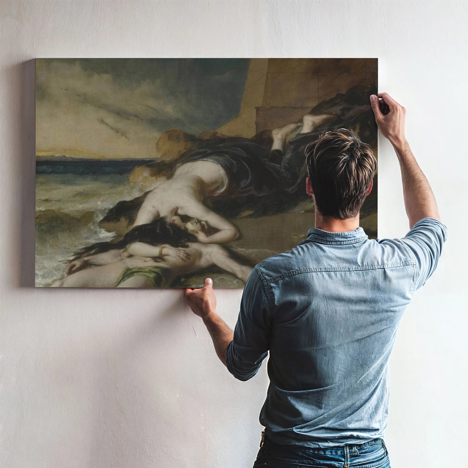 Hero, Having Thrown Herself From The Tower At The Sight Of Leander Drowned, Dies On His Body By William Etty Fine Art Print