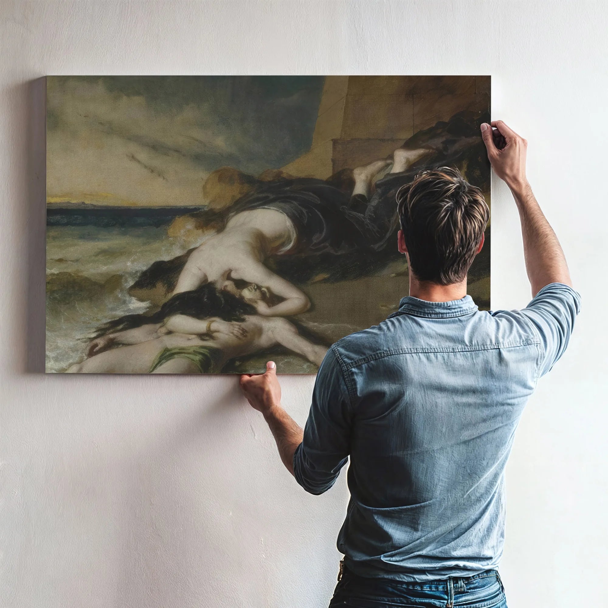 Hero, Having Thrown Herself From The Tower At The Sight Of Leander Drowned, Dies On His Body By William Etty Fine Art Print
