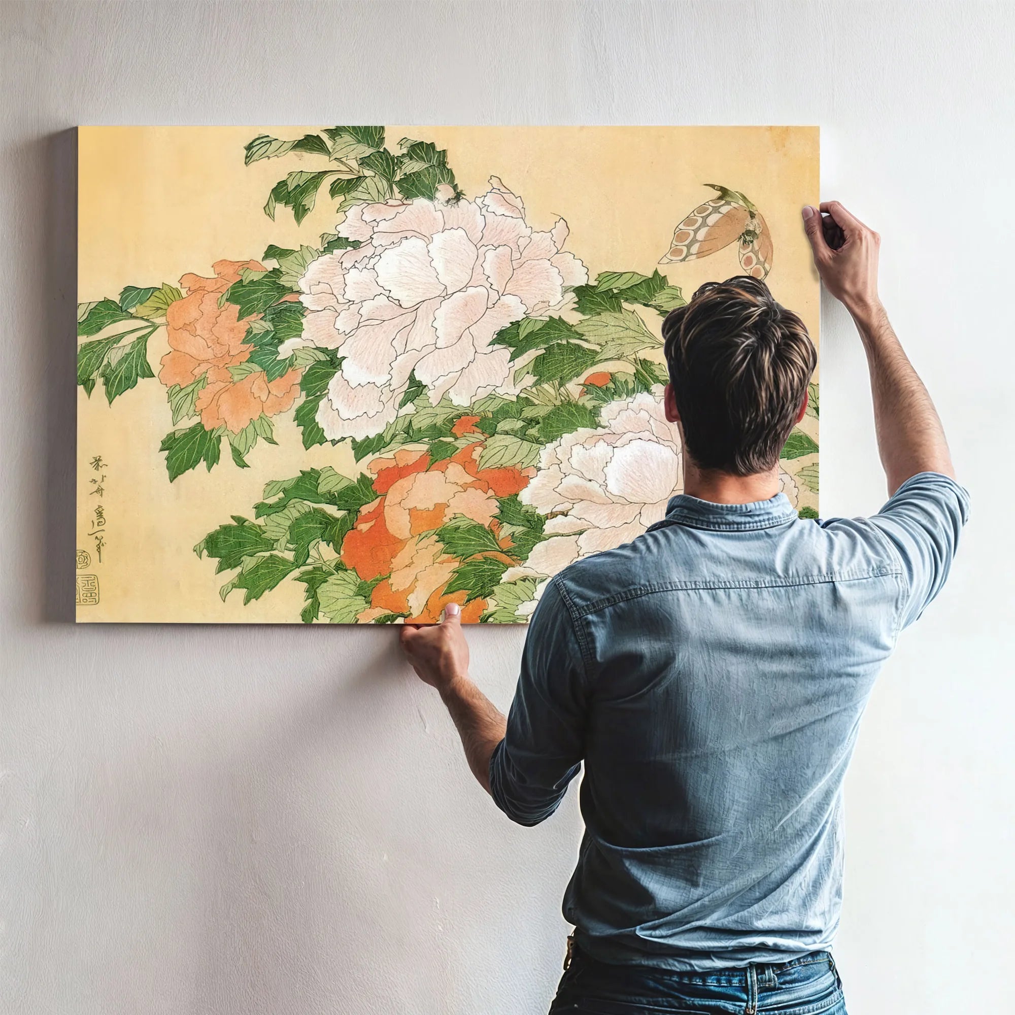 Peonies And Butterfly By Hokusai Fine Art Print
