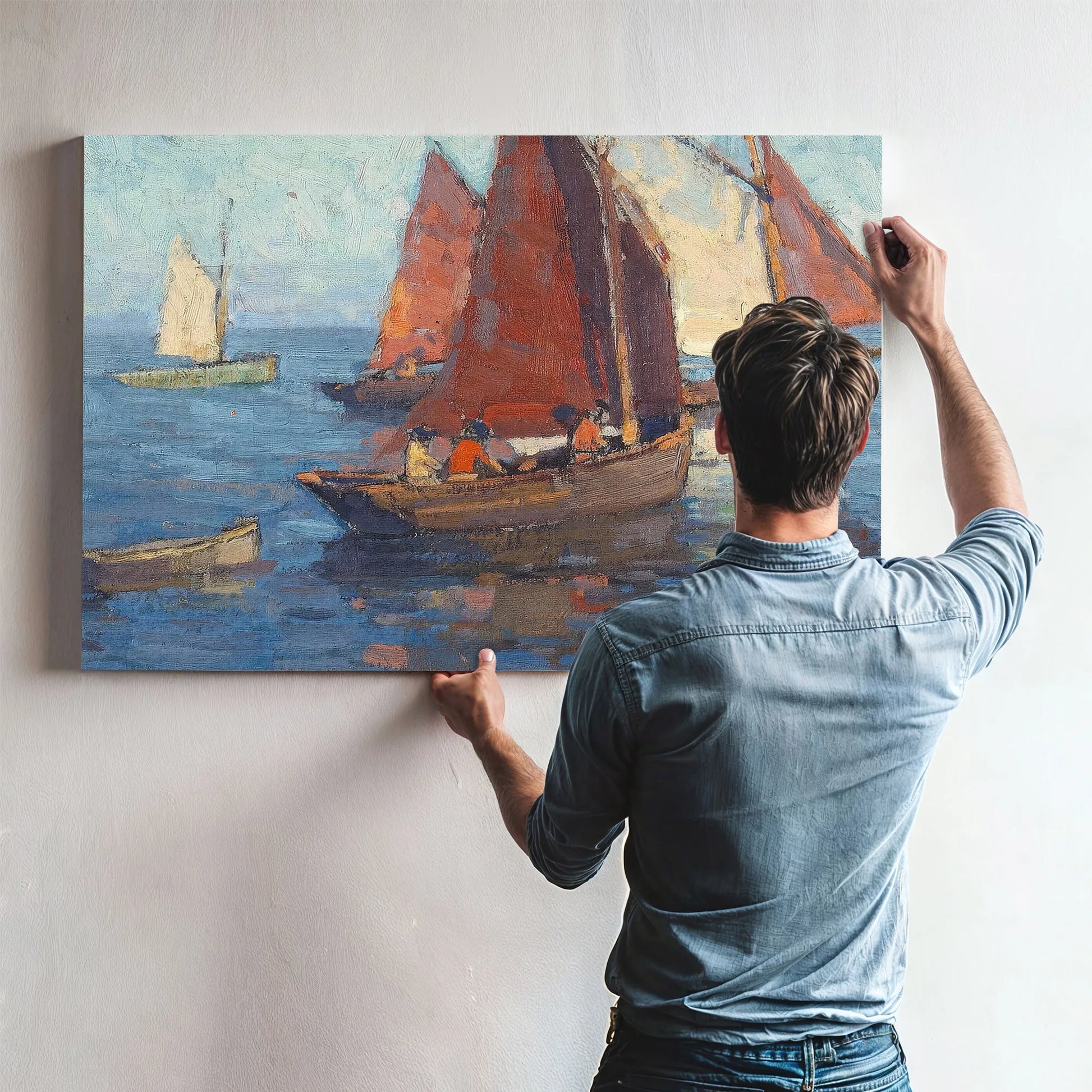 Figures In Sailboats On Calm Waters By Edgar Payne Fine Art Print