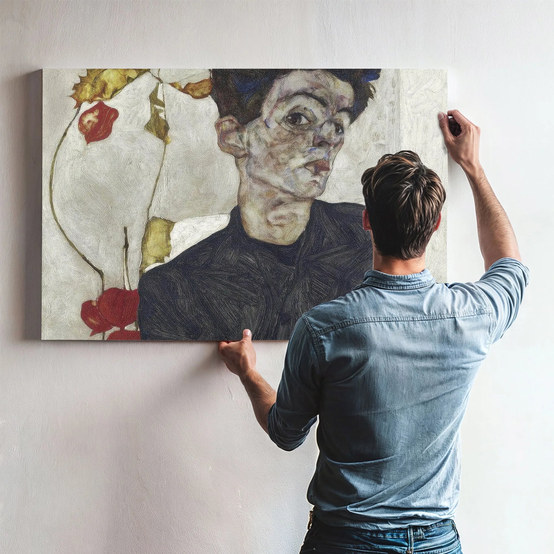 Self Portrait With Chinese Lantern Plant By Egon Schiele Fine Art Print
