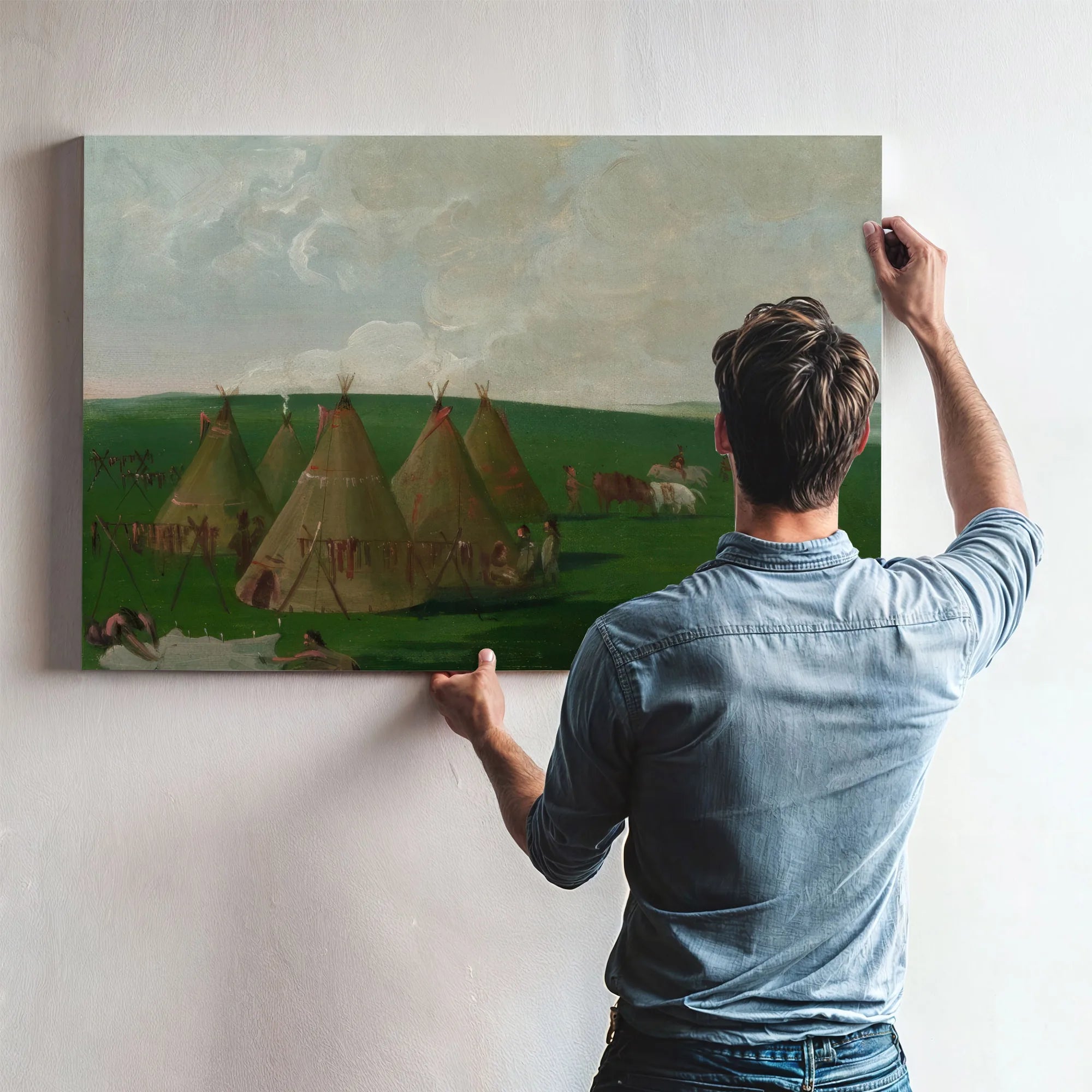 Sioux Encamped On The Upper Missouri, Dressing Buffalo Meat And Robes By George Catlin Fine Art Print
