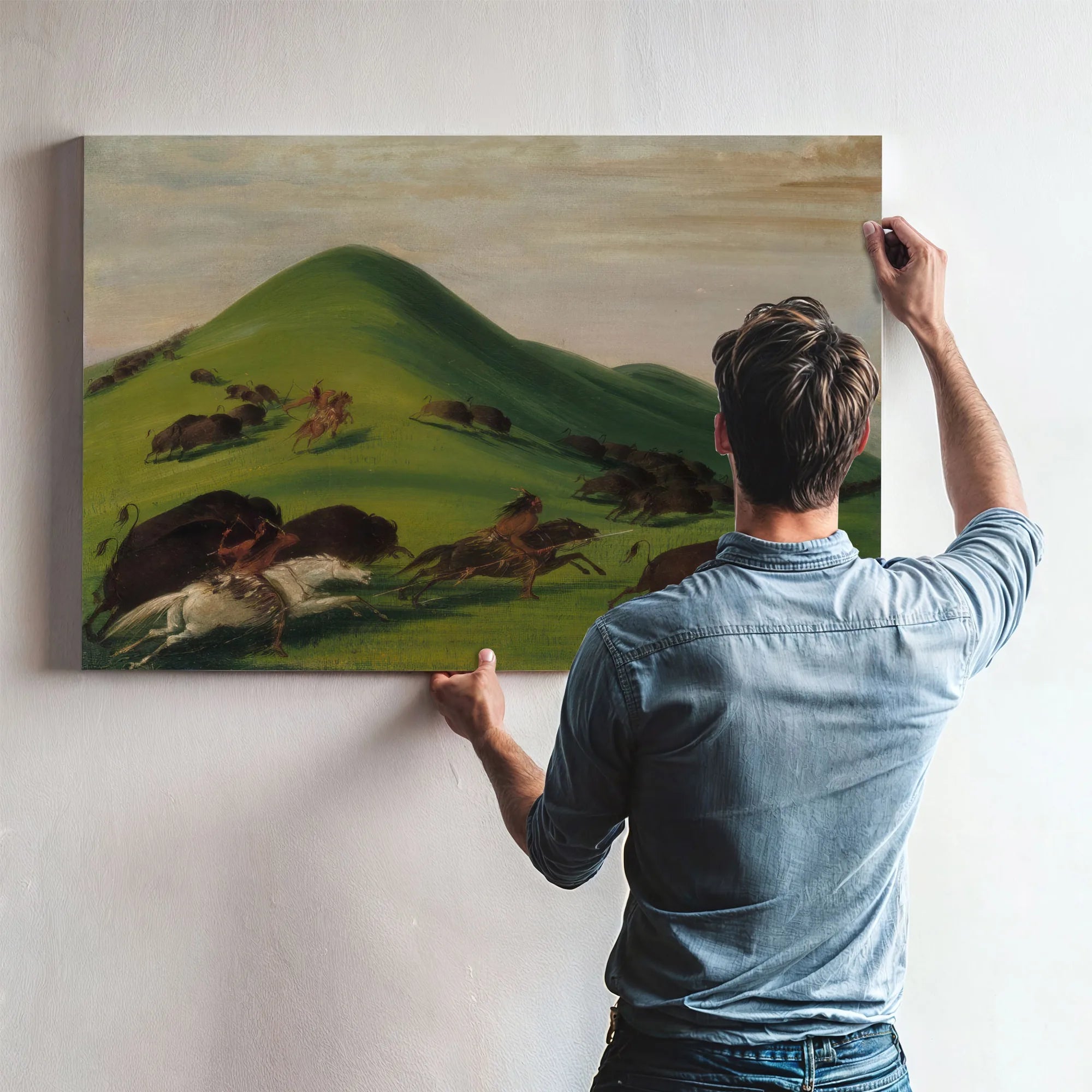 Buffalo Chase Over Prairie Bluffs By George Catlin Fine Art Print