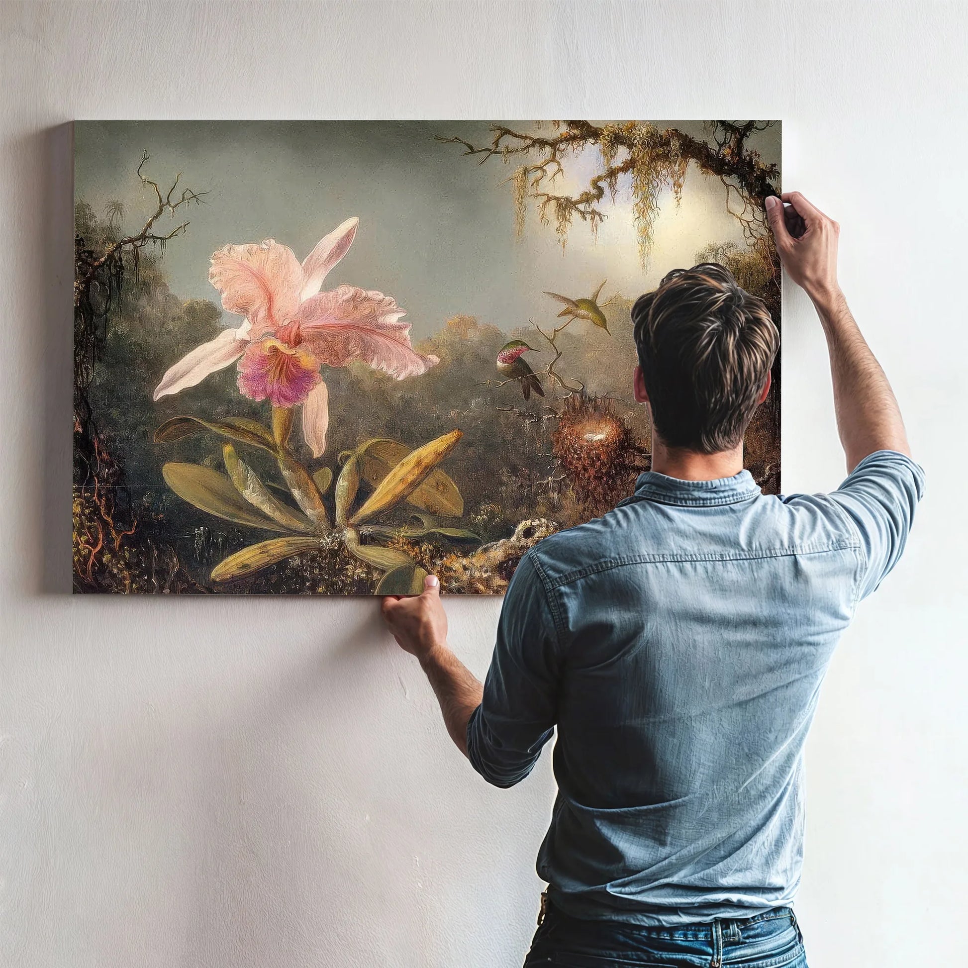 Cattleya Orchid And Three Brtazilian Hummingbirds By Martin Johnson Heade Fine Art Print