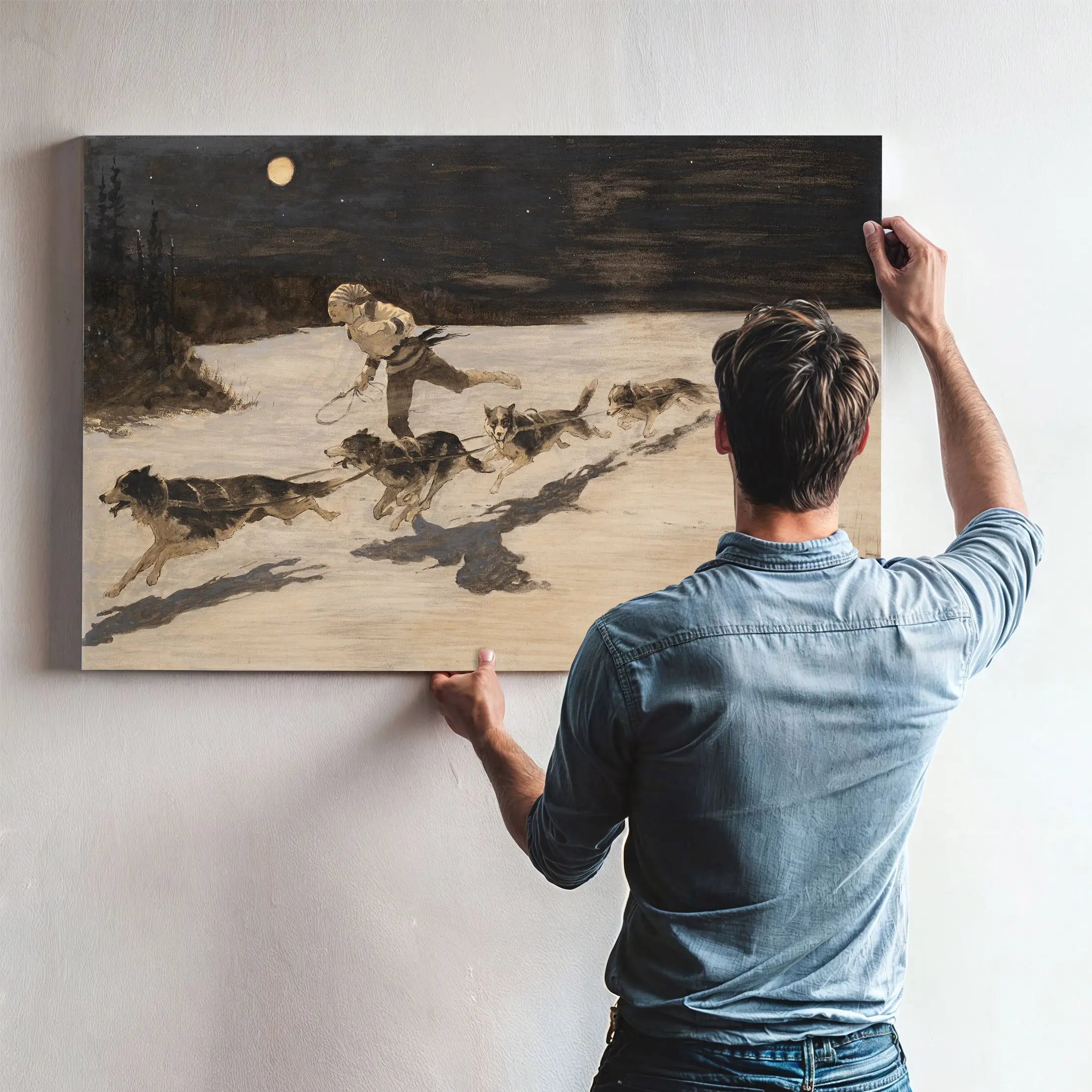 Huskie Dogs On The Frozen Highway Talking Musquash by Frederic Remington