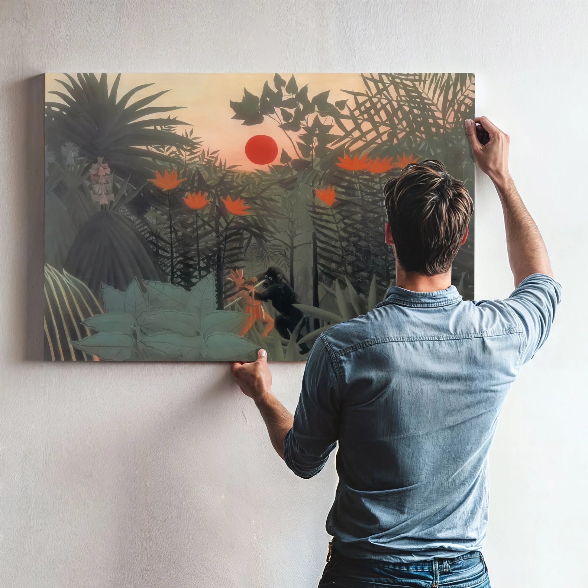 Exotic Landscape Fight Between Gorilla And Indian 1910 By Henri Rousseau Fine Art Print
