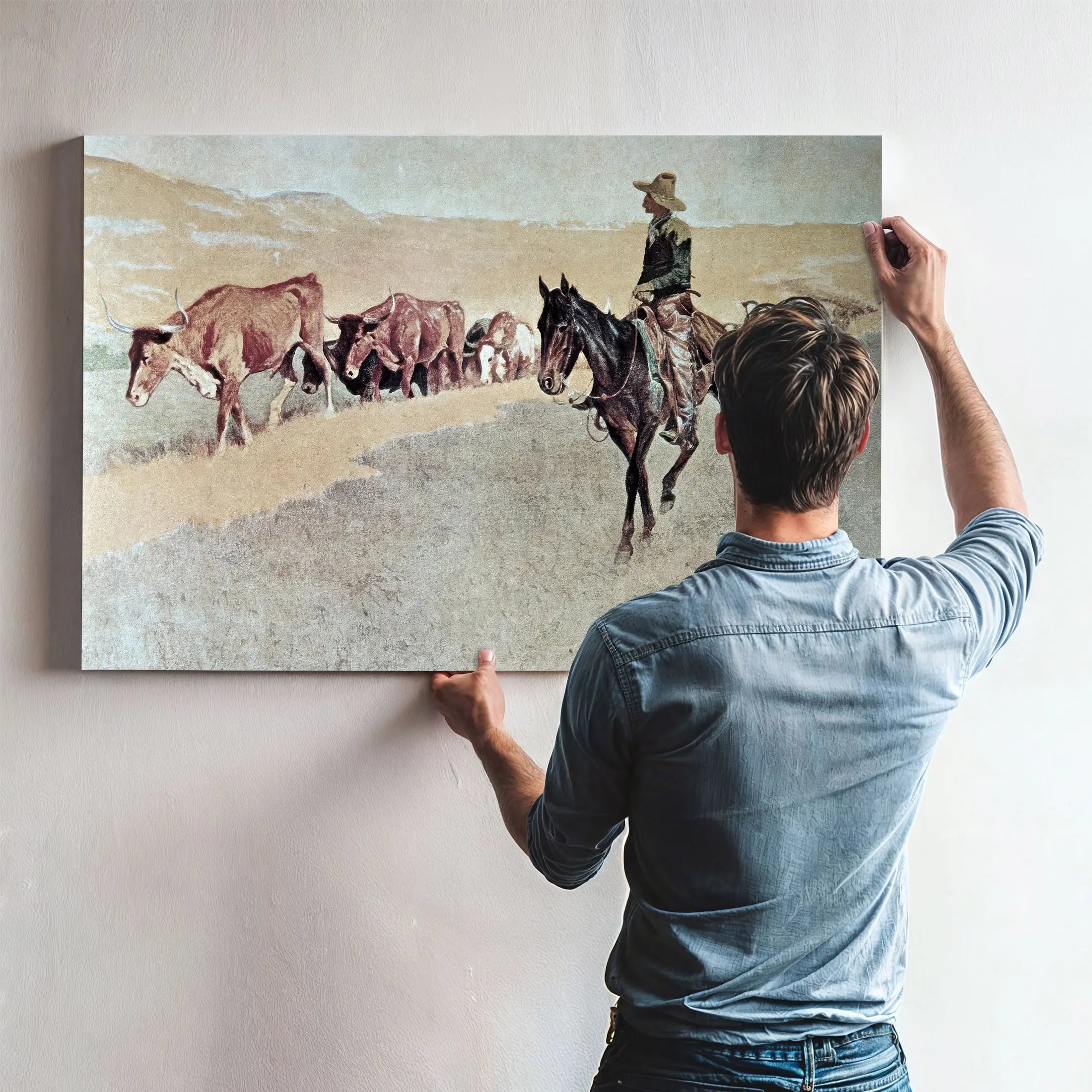Trailing Texas Longhorns Oil On Canvas by Frederic Remington