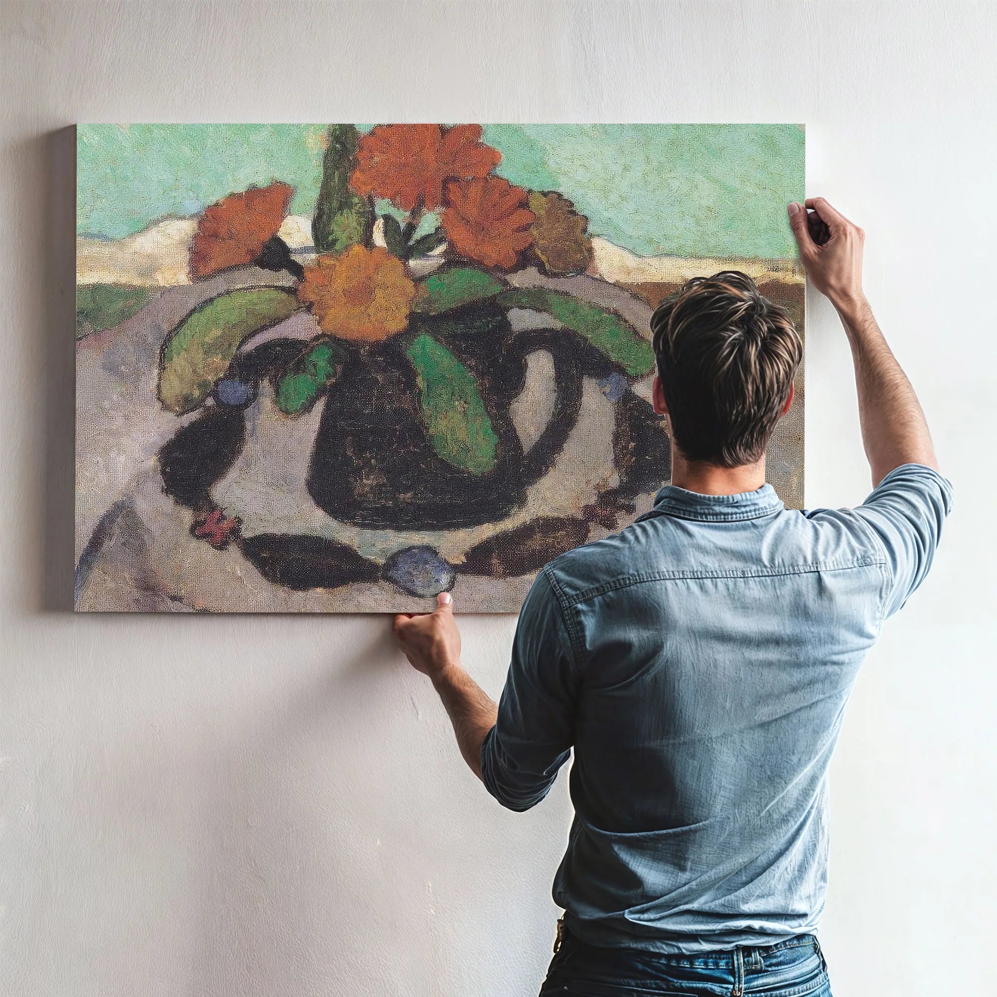 Still Life With Flowers In A Landscape By Paula Modersohn Becker Fine Art Print