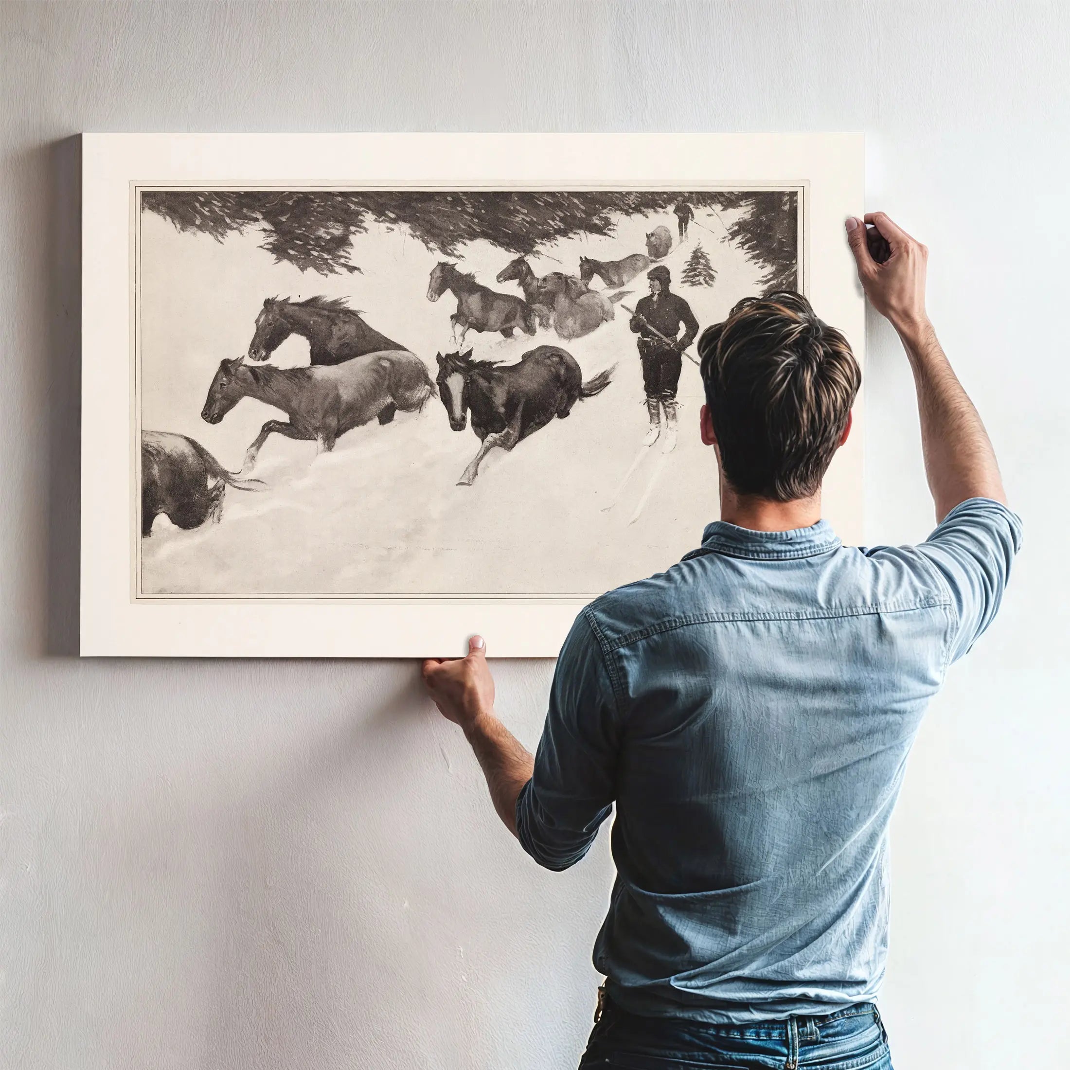 Working Snow Bound Ponies Out Of The Mountains by Frederic Remington