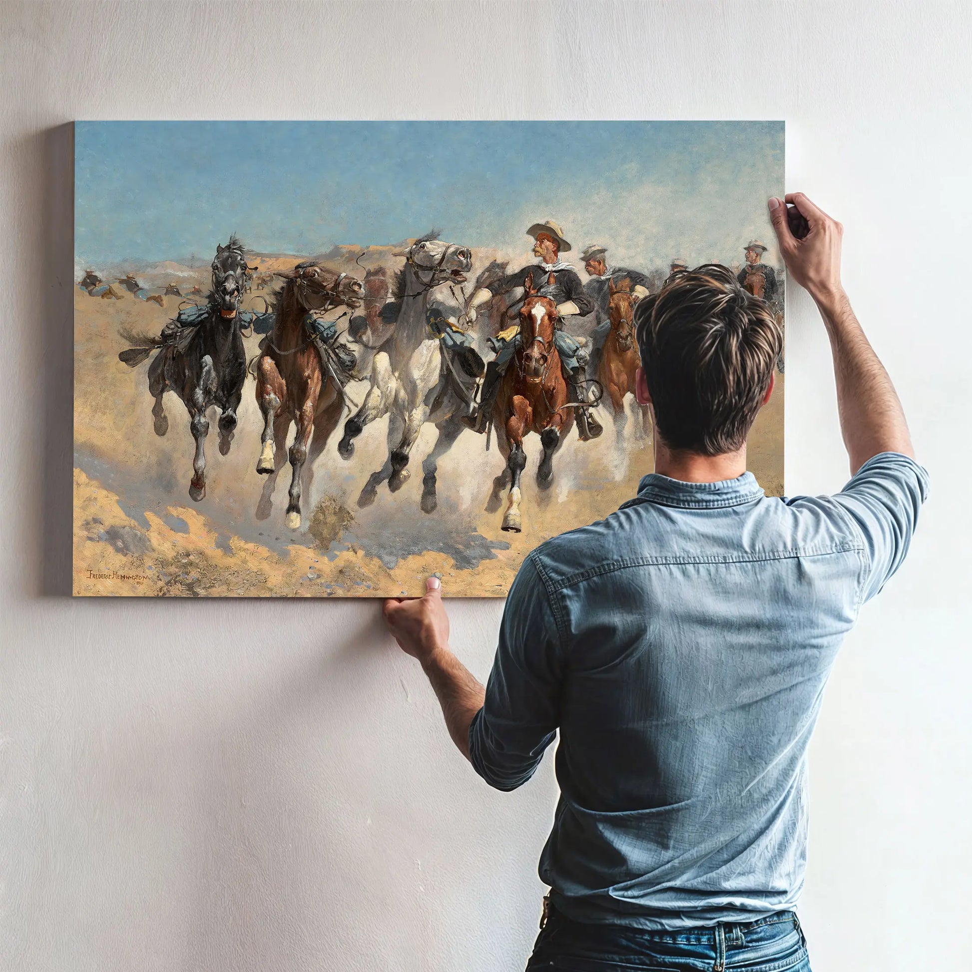 Dismountedthe Fourth Troopers Moving The Led Horses by Frederic Remington