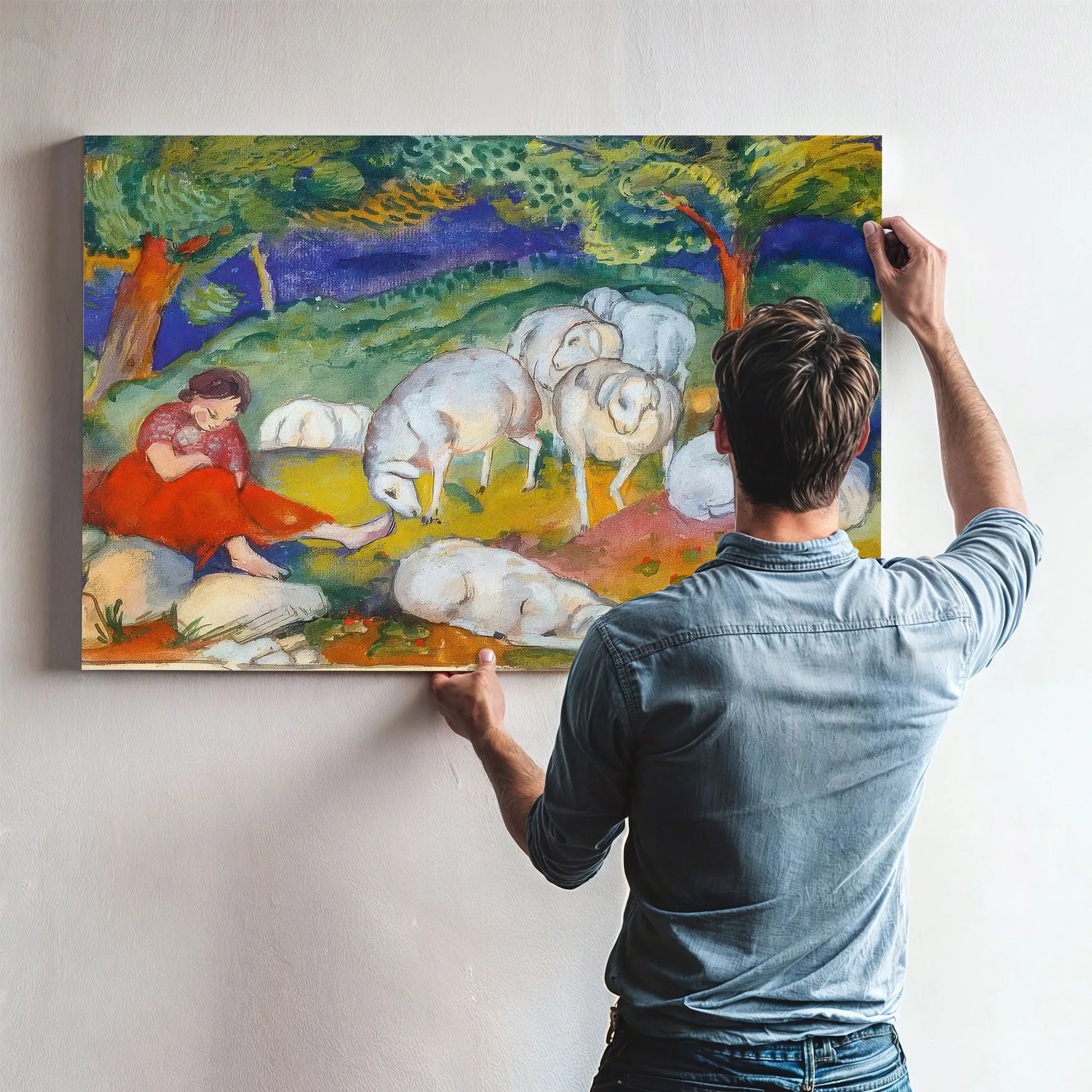 Sheperdess With Her Sheep By Franz Marc Fine Art Print
