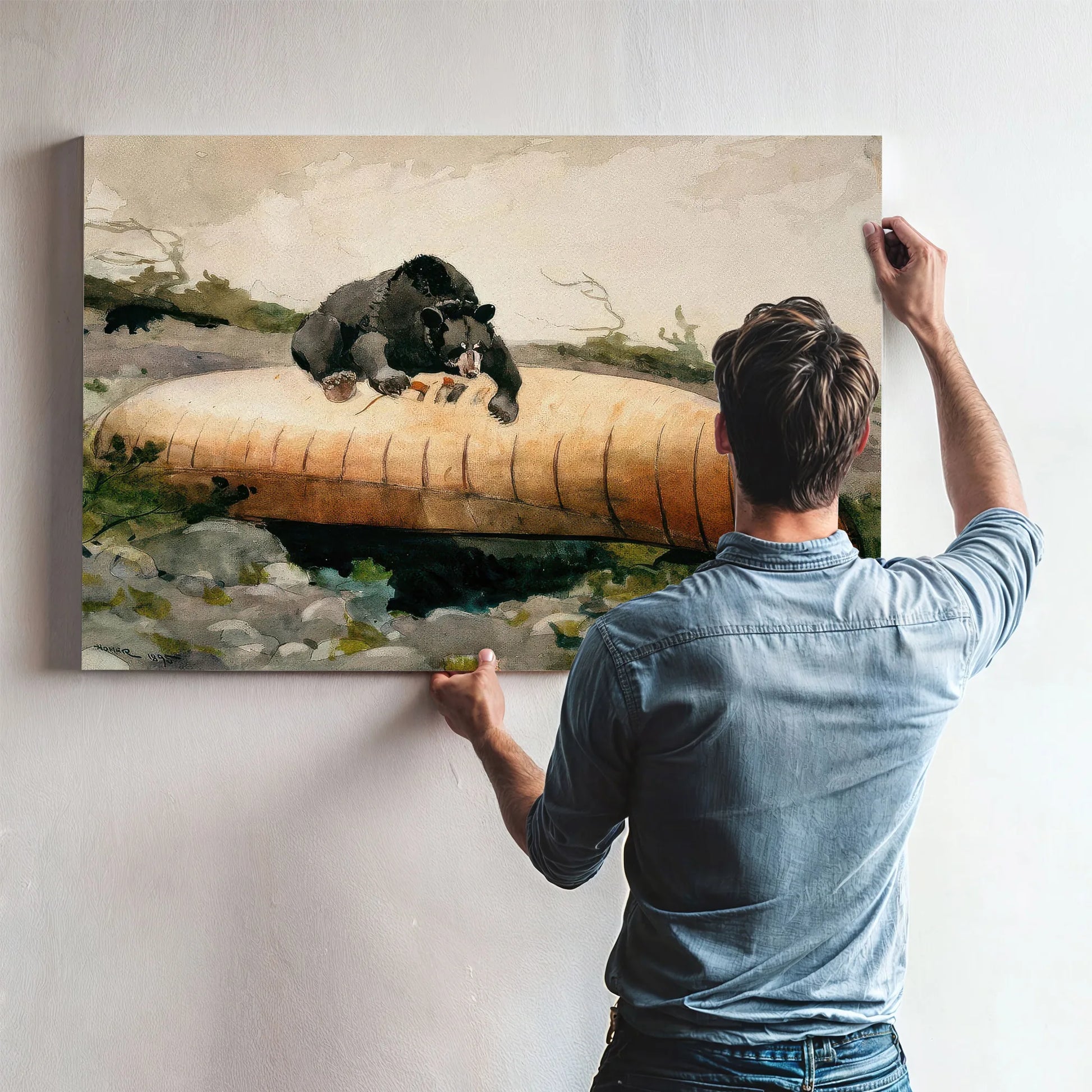 Bear And Canoe (Bear Breaking Through A Canoe Adirondacks) By Winslow Homer Fine Art Print