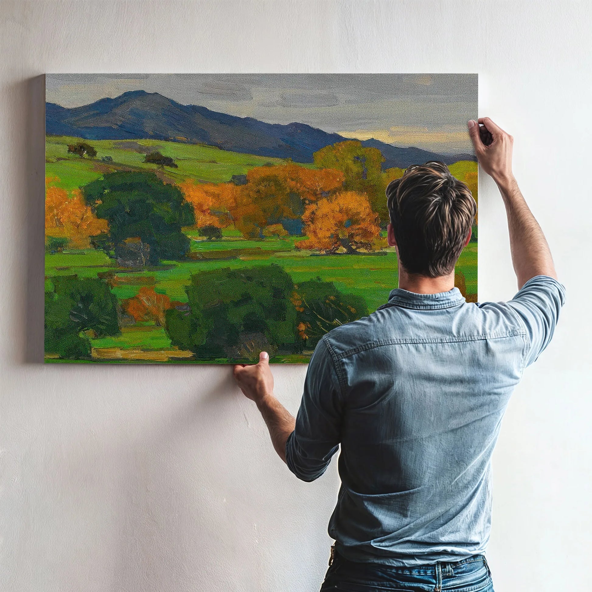California Landscape Depicting Autumn Oaks On A Rolling Hillside With Mountains Beyond 1924 By William Wendt Fine Art Print