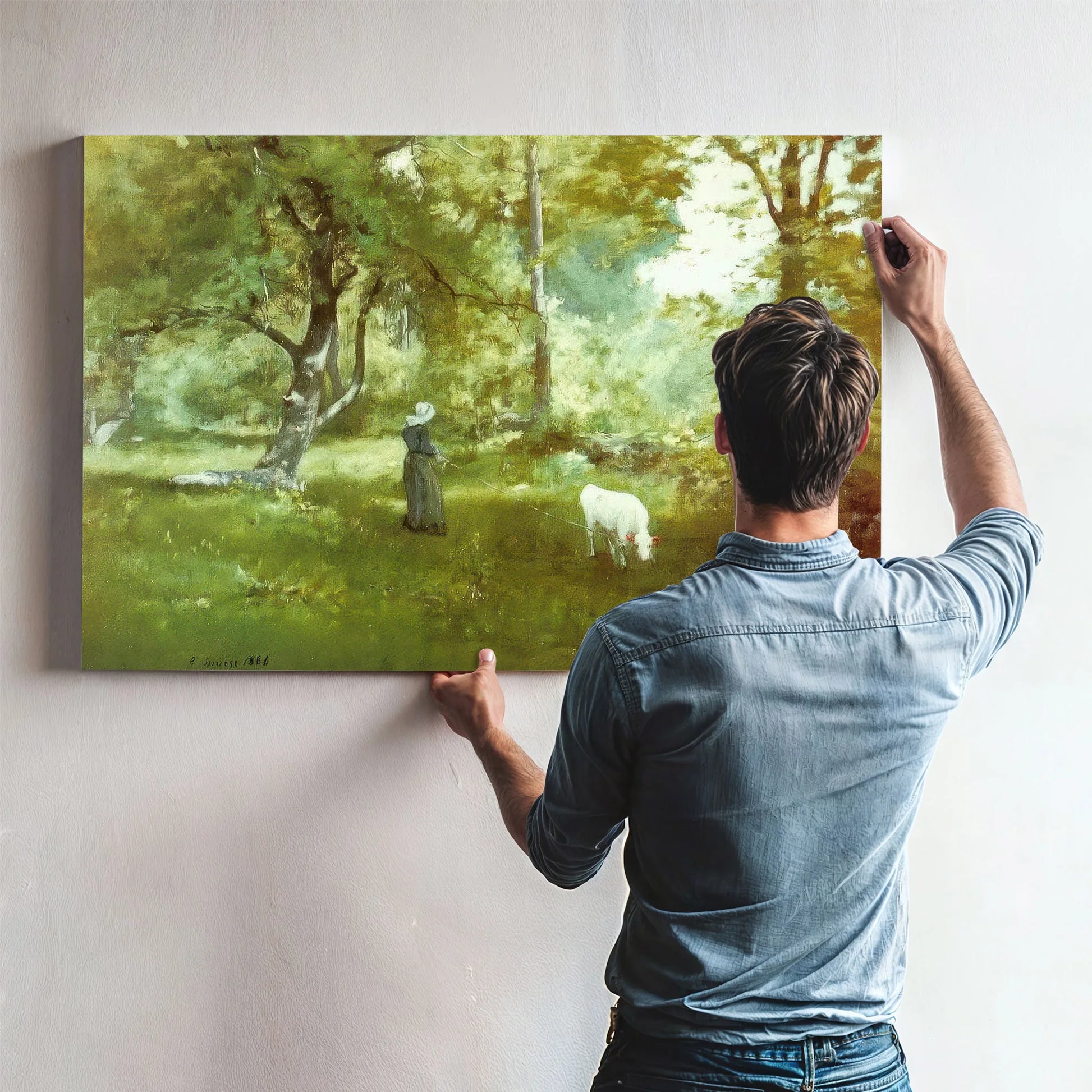 Woman With Calf By George Inness Fine Art Print