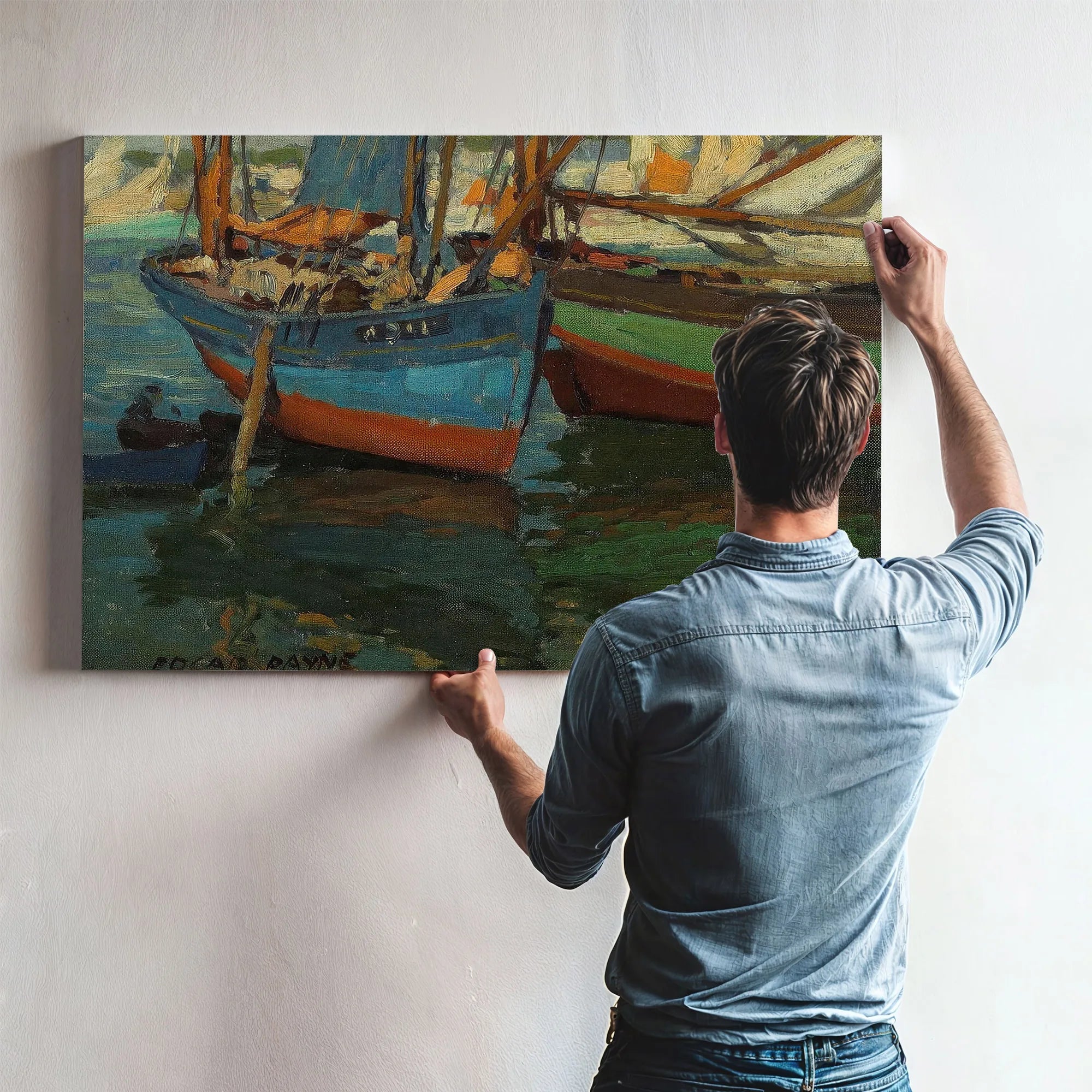 Two Boats In A Harbor By Edgar Payne Fine Art Print