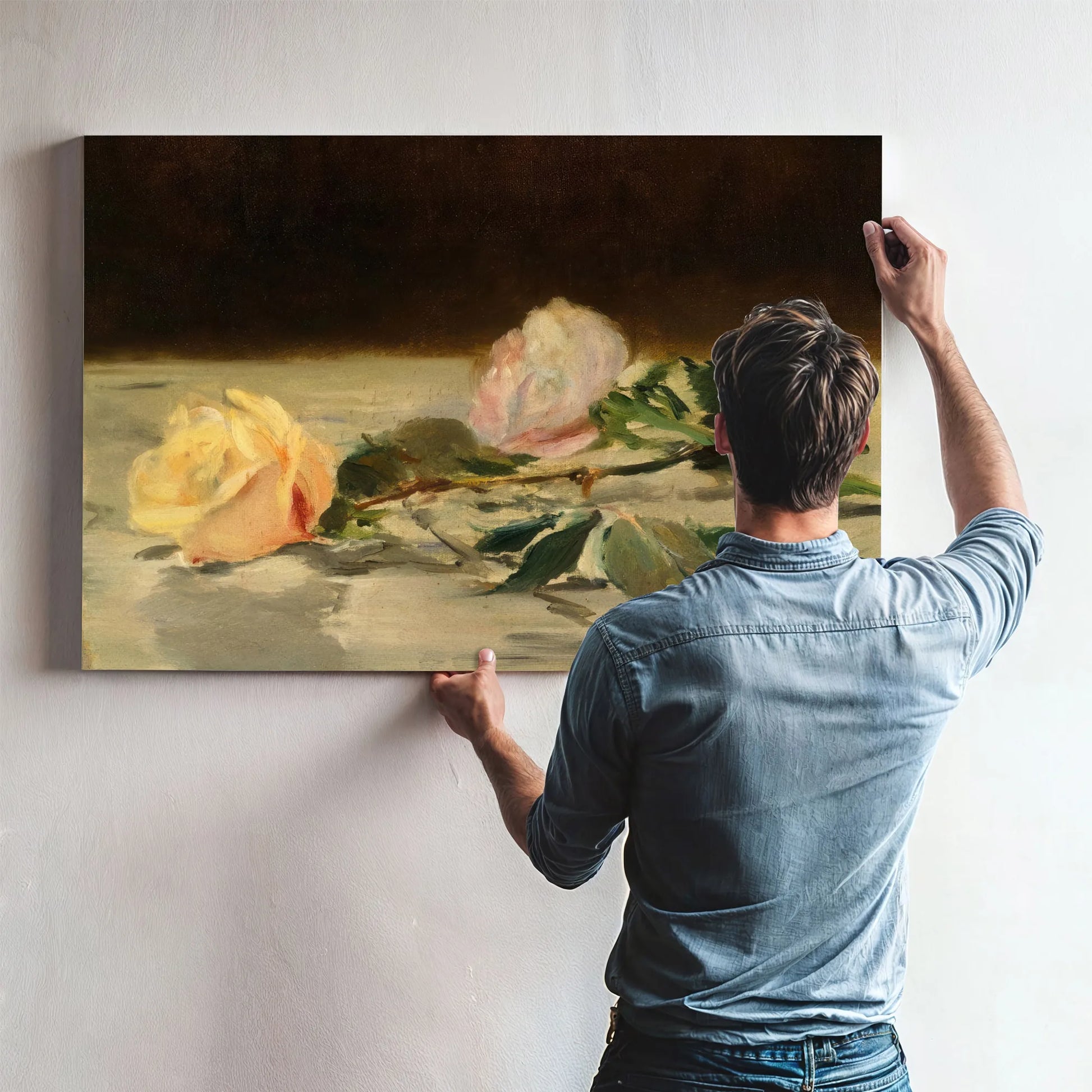 Two Roses On A Tablecloth By Edouard Manet Fine Art Print