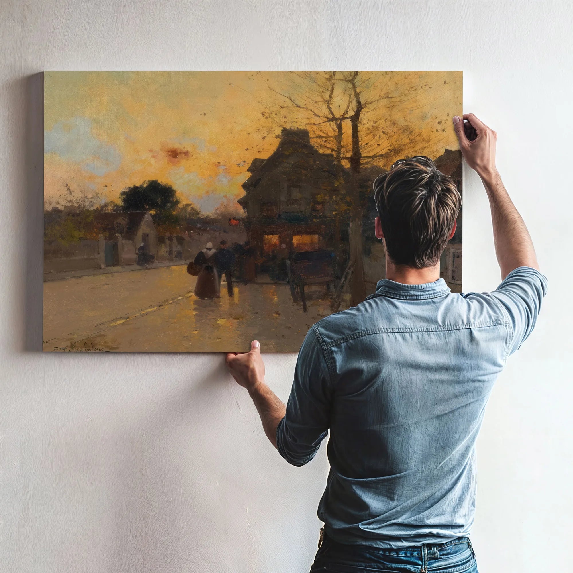 Village Un Soir Dautomne By Eugene Galien Laloue Fine Art Print