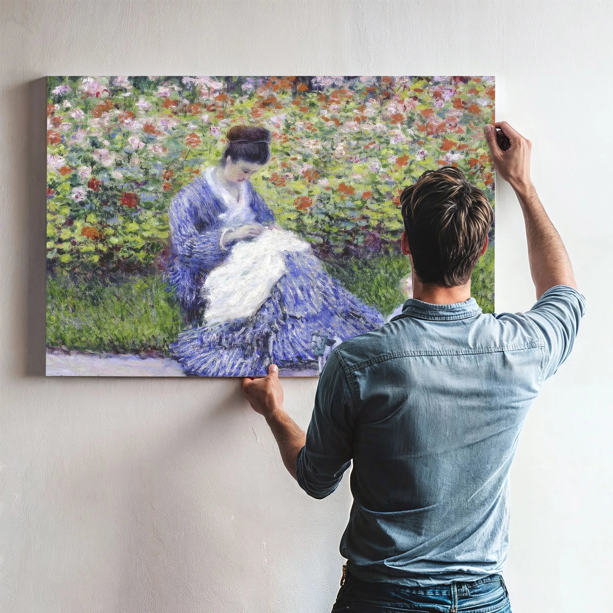 Camille Monet And A Child In The Artist's Garden In Argenteuil By Claude Monet Fine Art Print