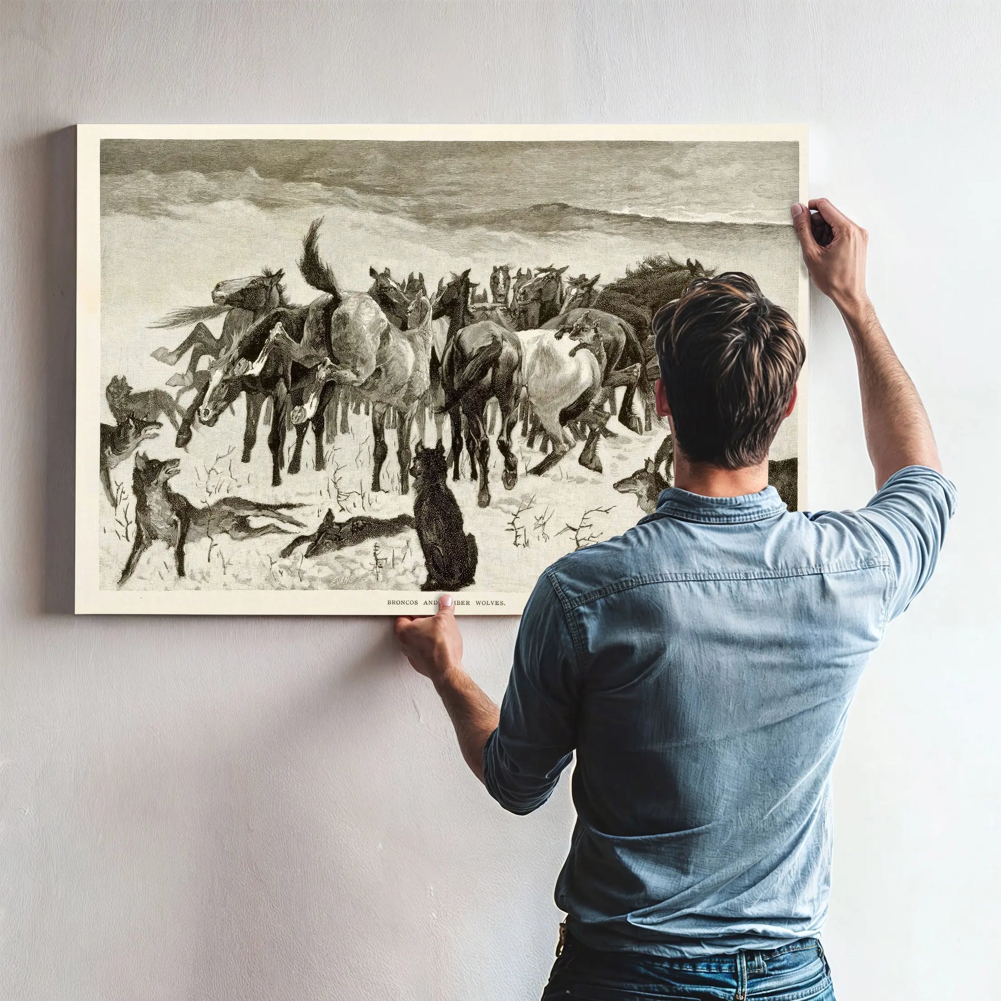 Broncos And Timber Wolves by Frederic Remington