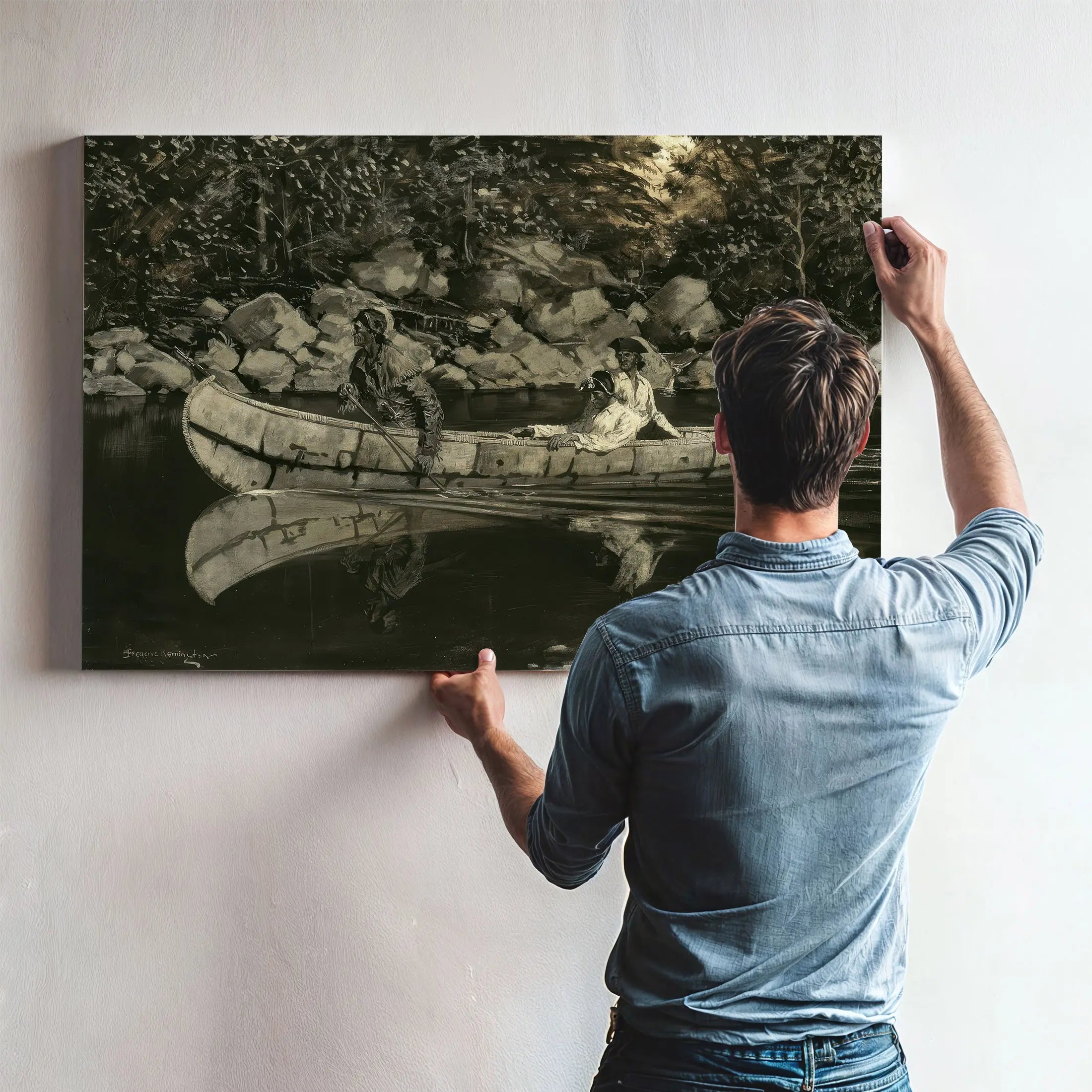 Paddling The Wounded British Officer  by Frederic Remington