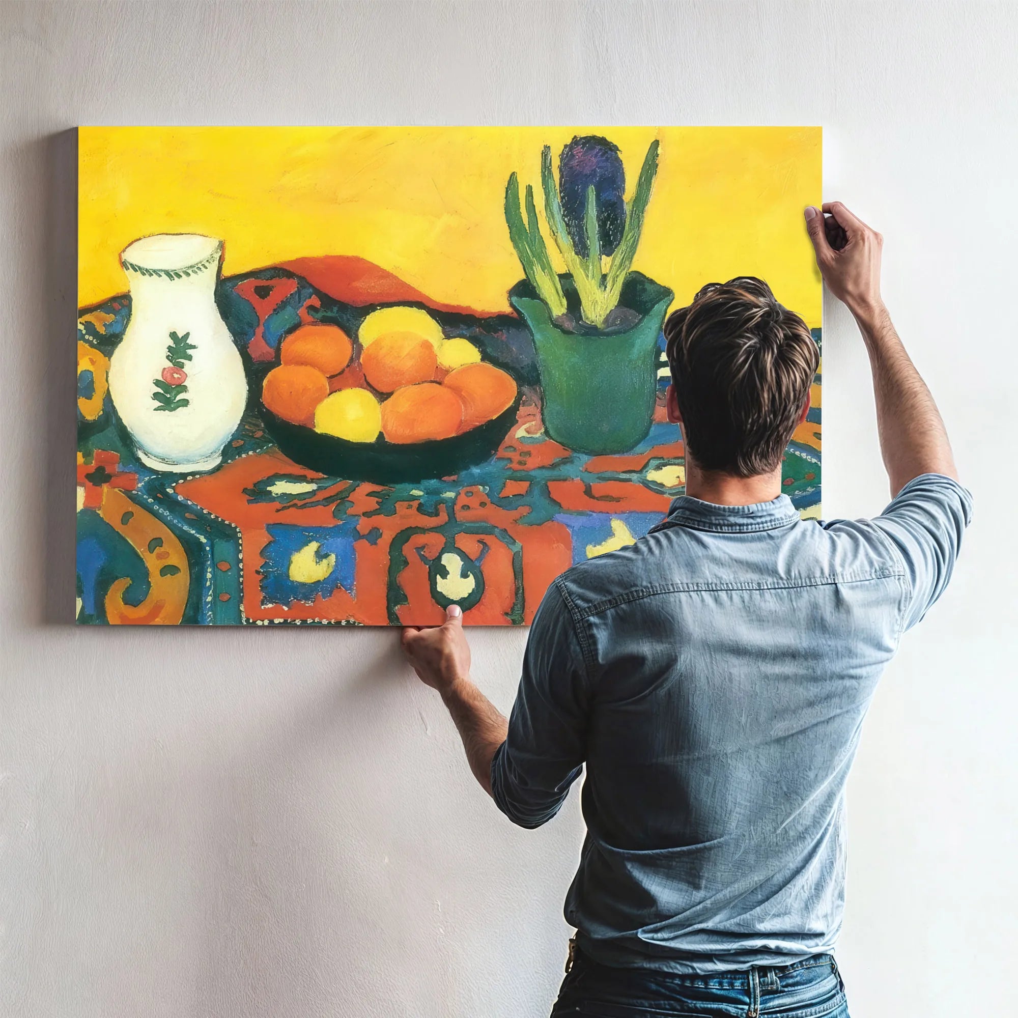 Stil Life With Hyacinthys And Carpet By August Macke Fine Art Print
