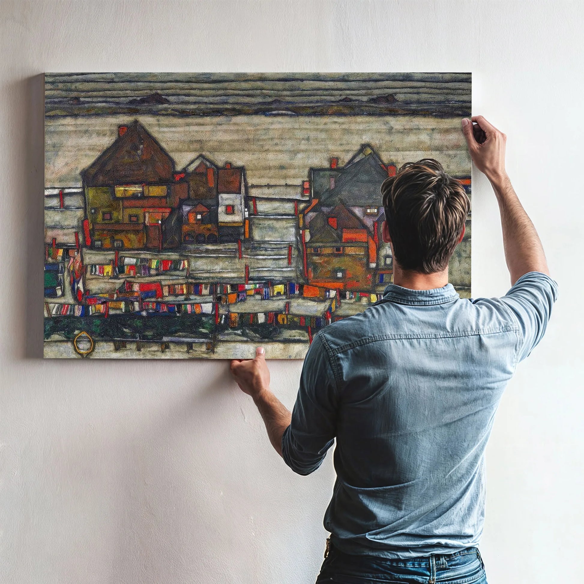 Houses With Laundry Seeburg Ha User Mit Bunter Wa Sche 1914 Pc By Egon Schiele Fine Art Print