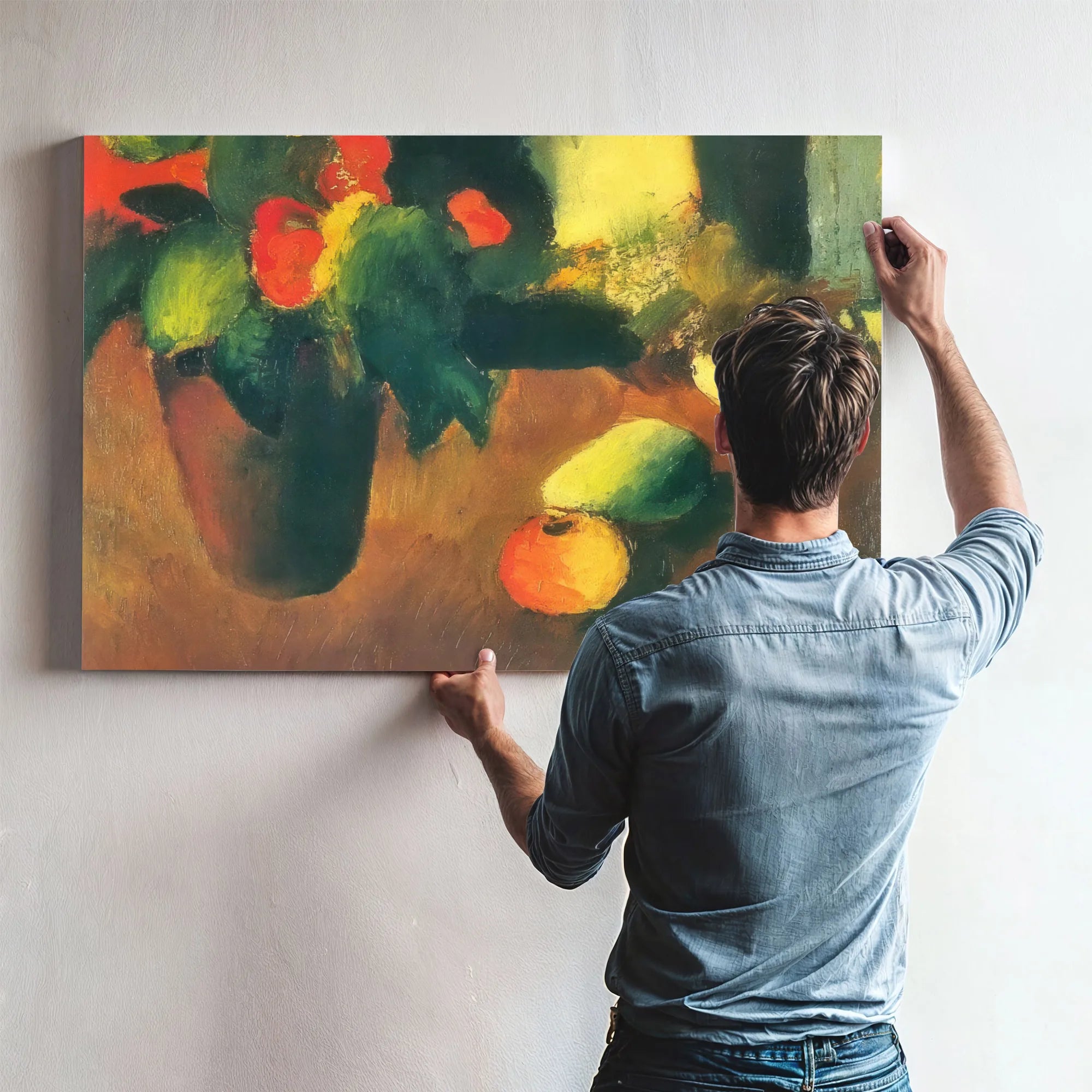 Still Life With Begonisas Apples And Pear By August Macke Fine Art Print