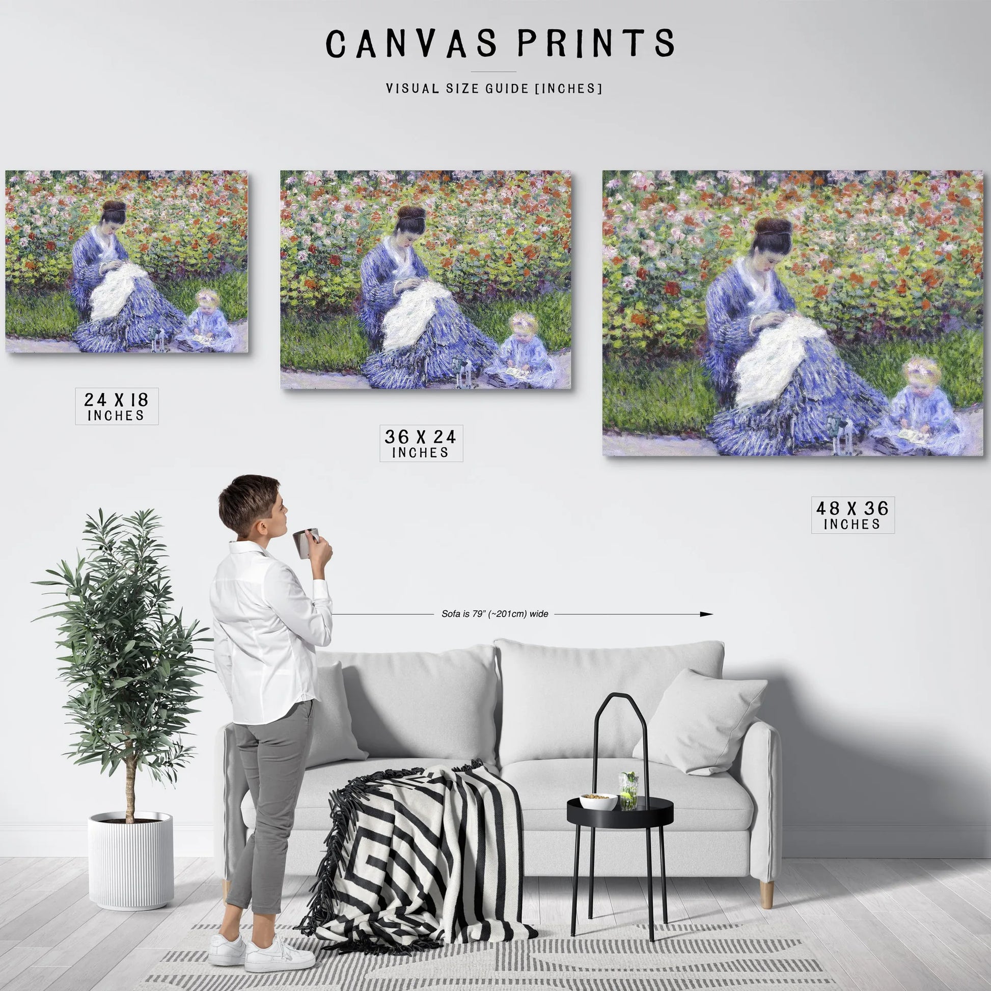 Camille Monet And A Child In The Artist's Garden In Argenteuil By Claude Monet Fine Art Print