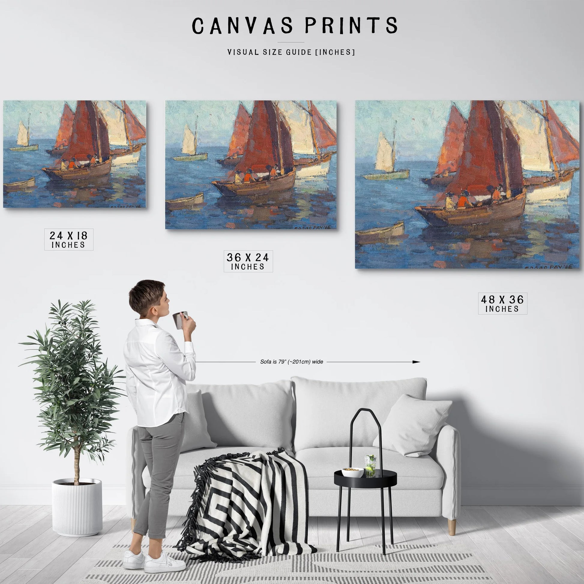 Figures In Sailboats On Calm Waters By Edgar Payne Fine Art Print