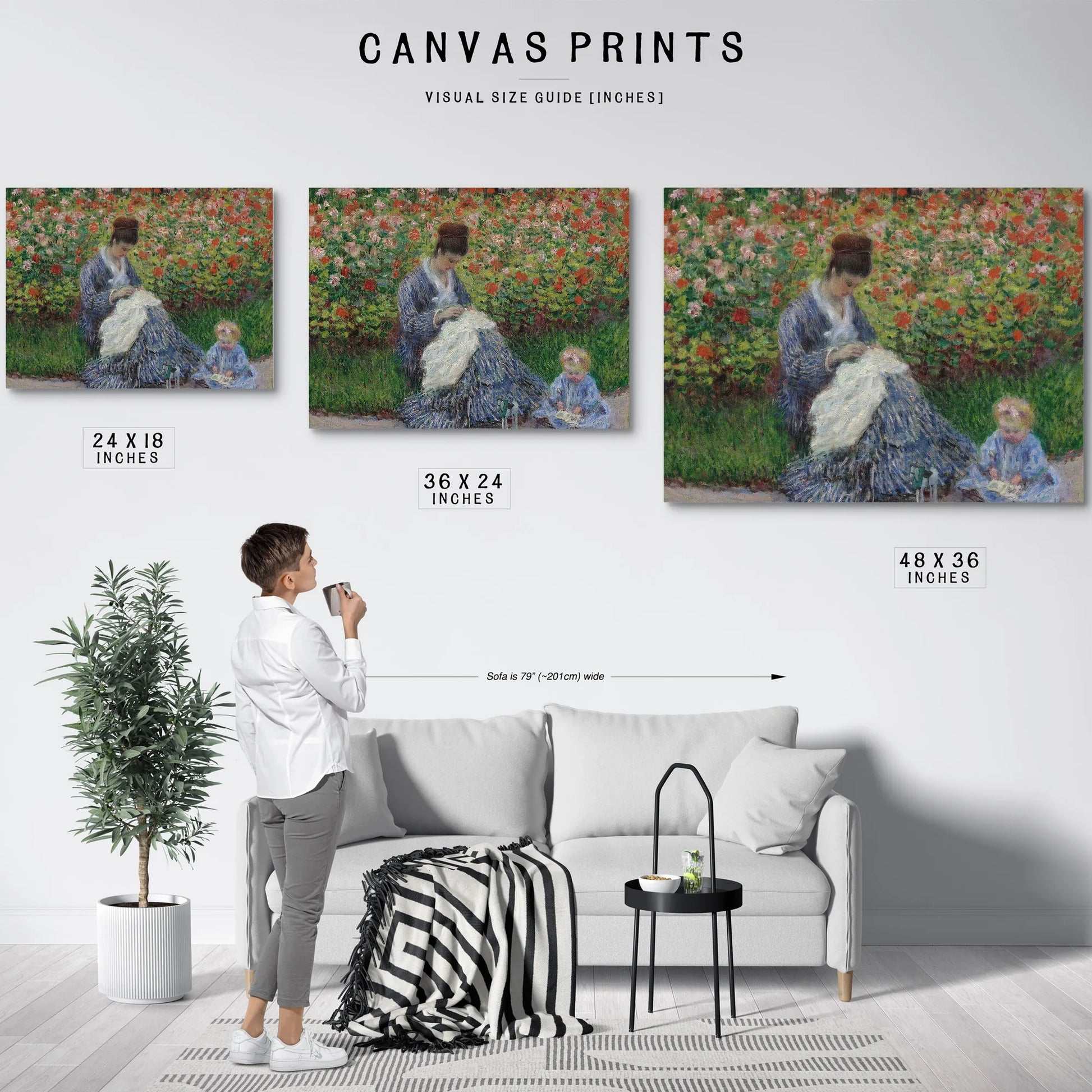 Camille Monet And A Child In The Artist's Garden In Argenteuil By Claude Monet Fine Art Print