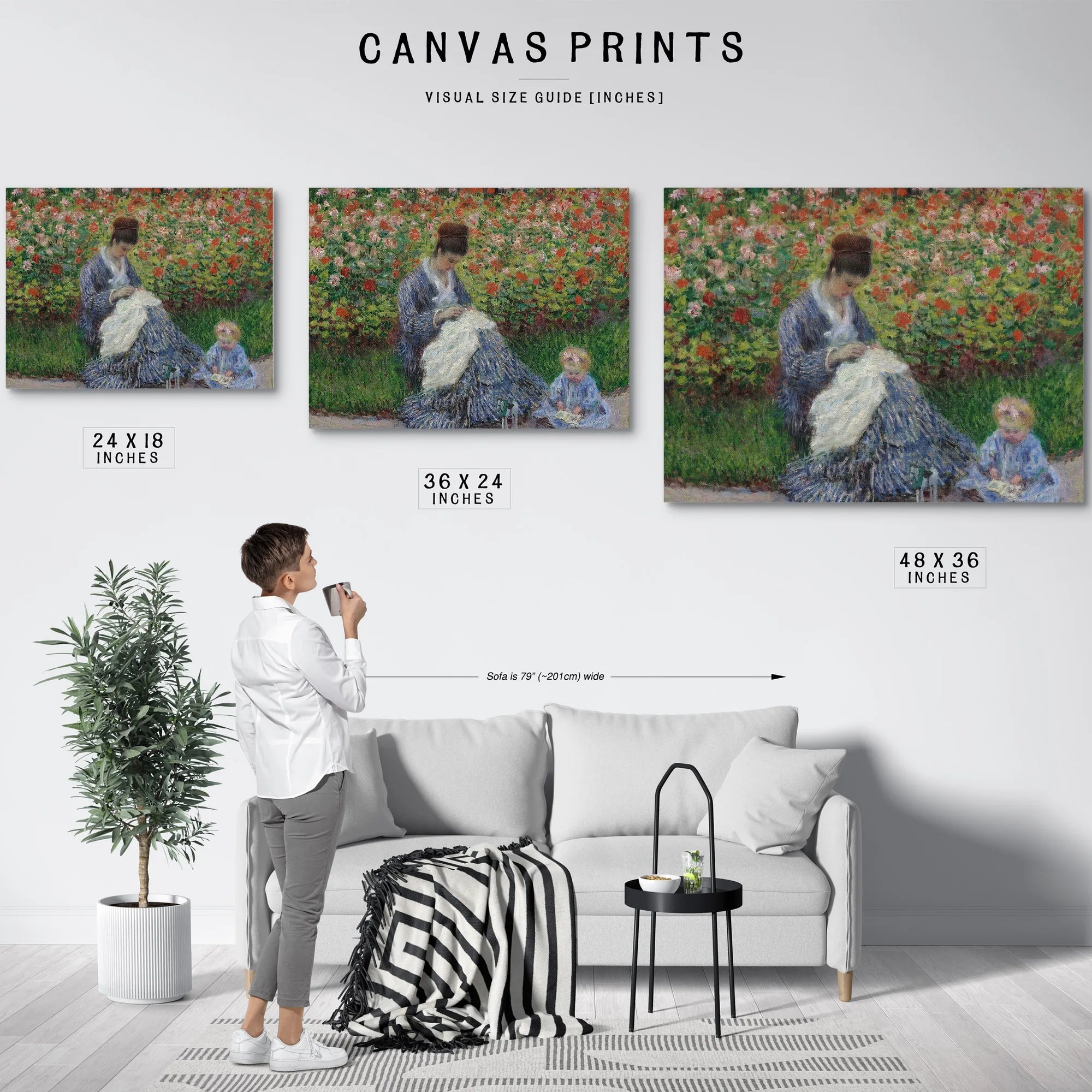 Camille Monet And A Child In The Artist's Garden In Argenteuil By Claude Monet Fine Art Print