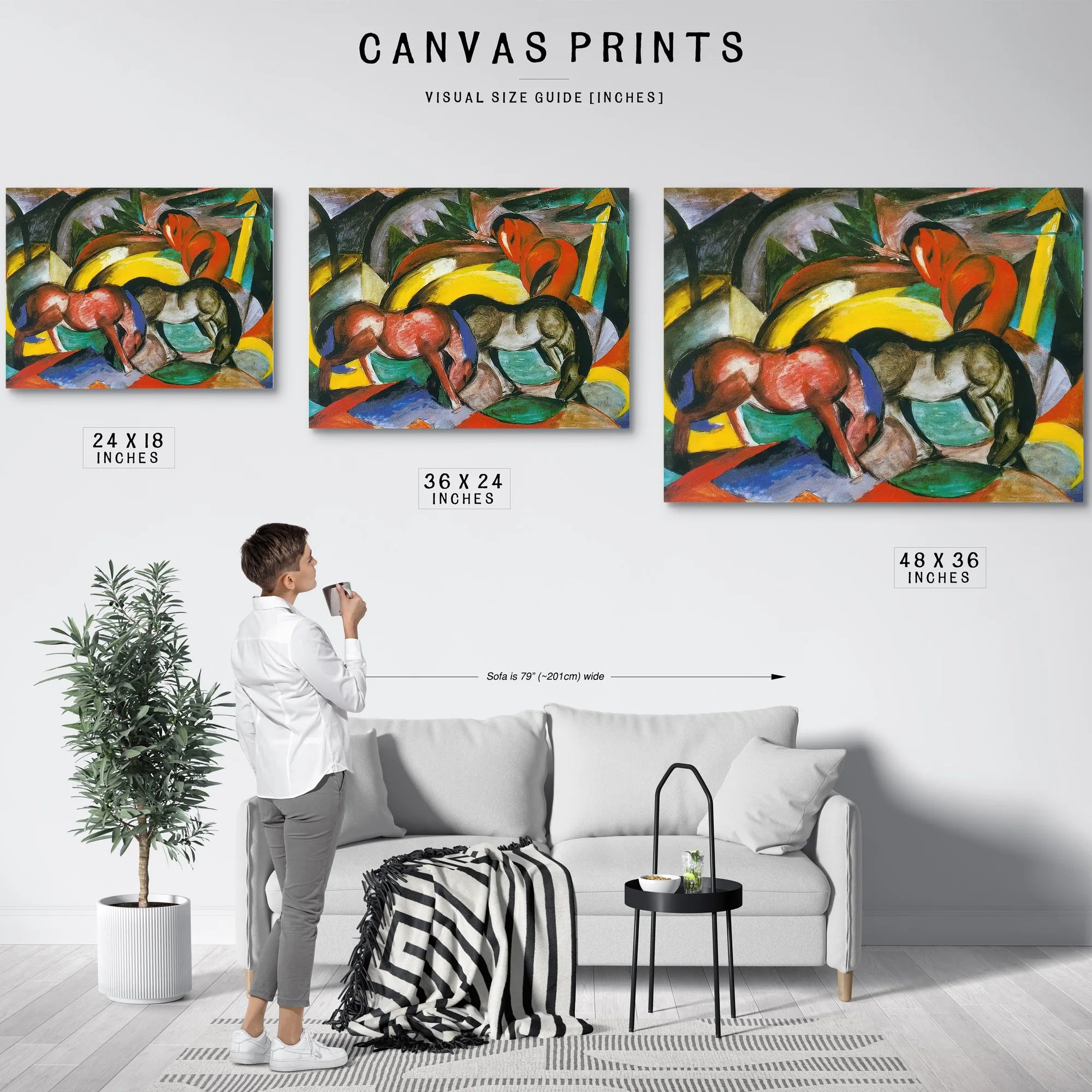 Three Horses By Franz Marc Fine Art Print