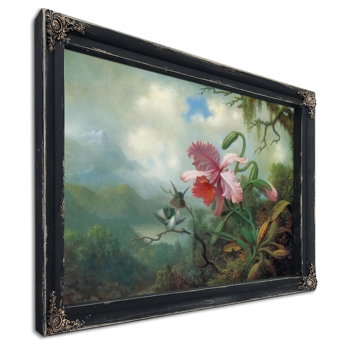 Orchid And Hummingbirds Near A Mountain Lake By Martin Johnson Heade Fine Art Print
