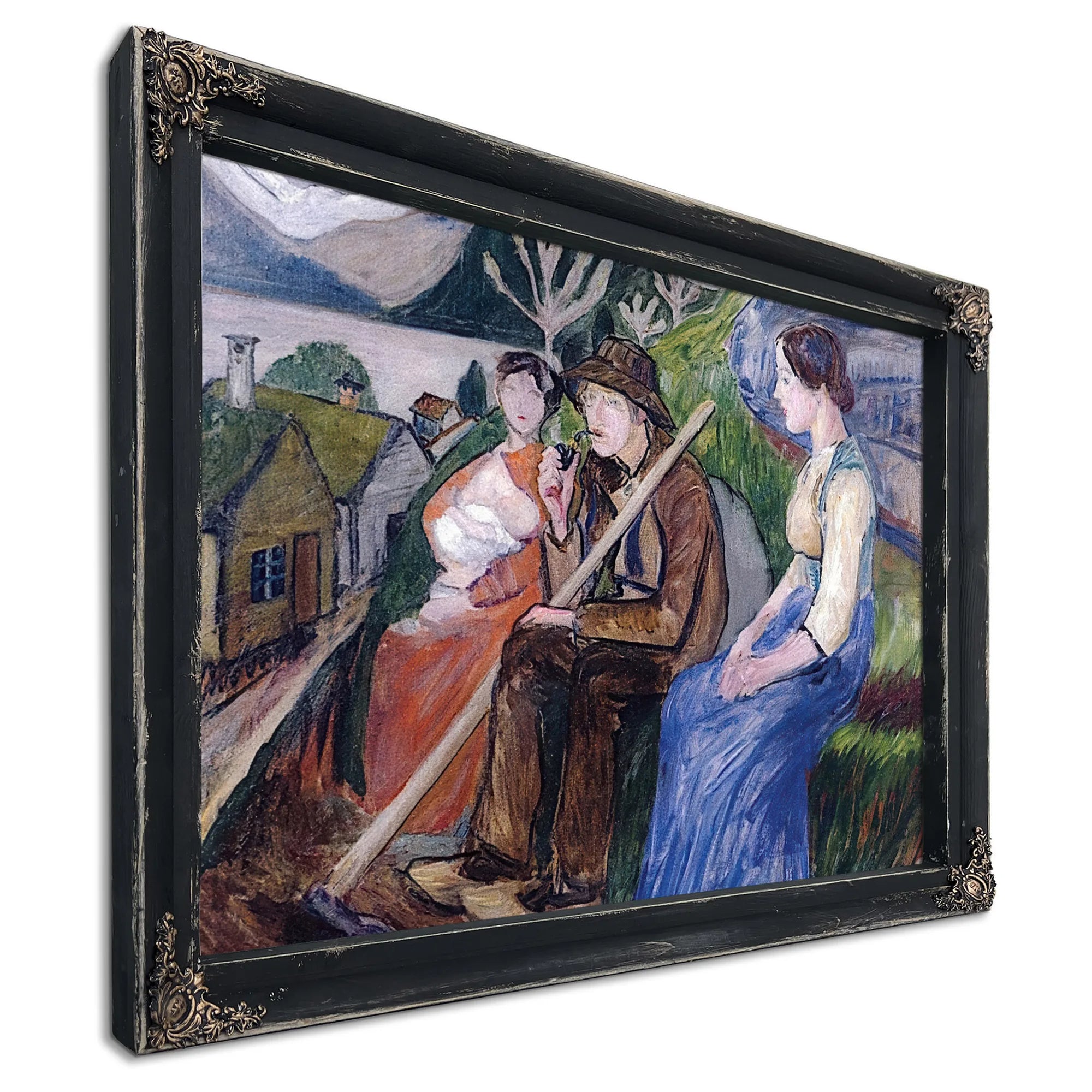 Self Portrait At Sandalstrand With Engel And Her Sister By Nicolai Astrup Fine Art Print