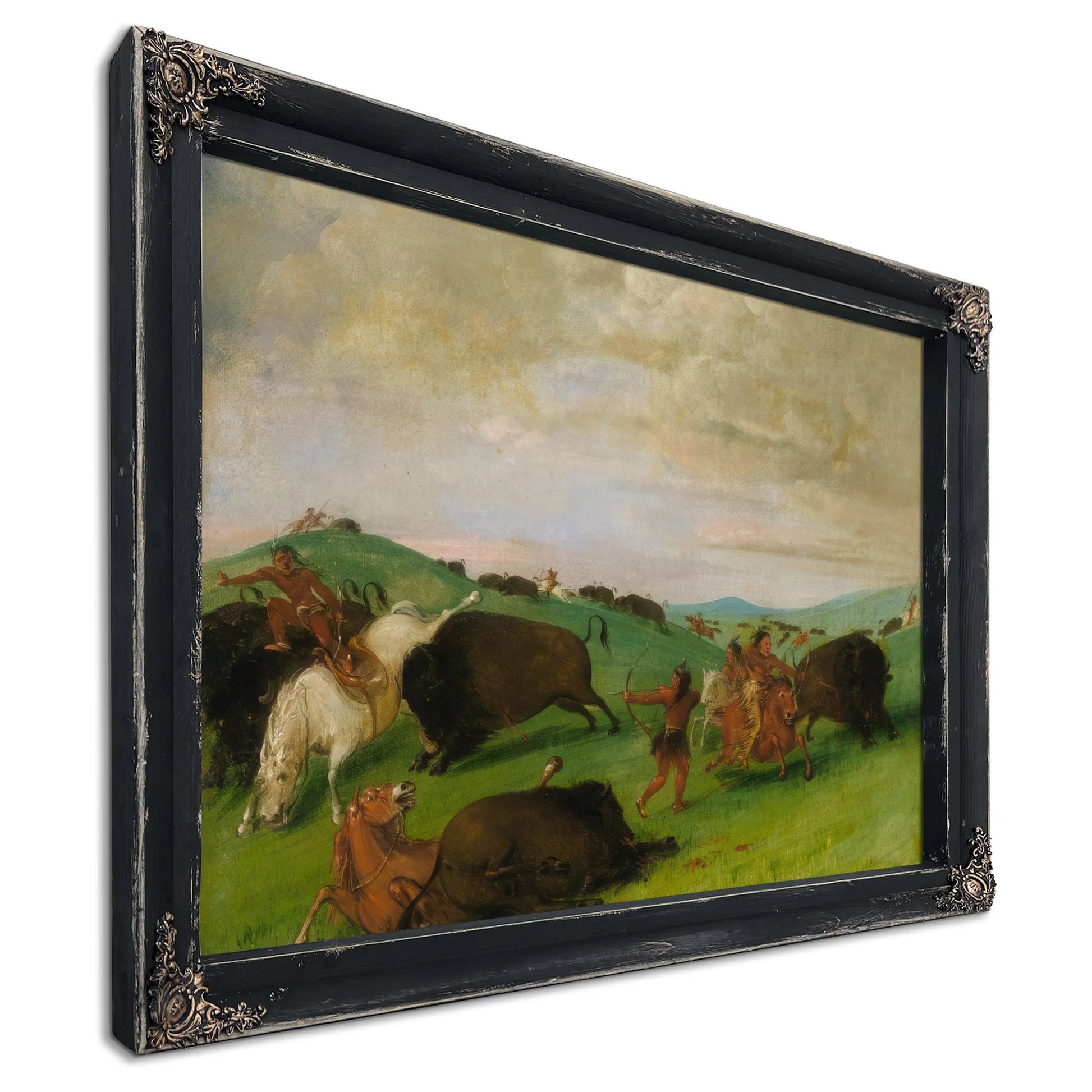Buffalo Chase, Bulls Making Battle With Men And Horses By George Catlin Fine Art Print