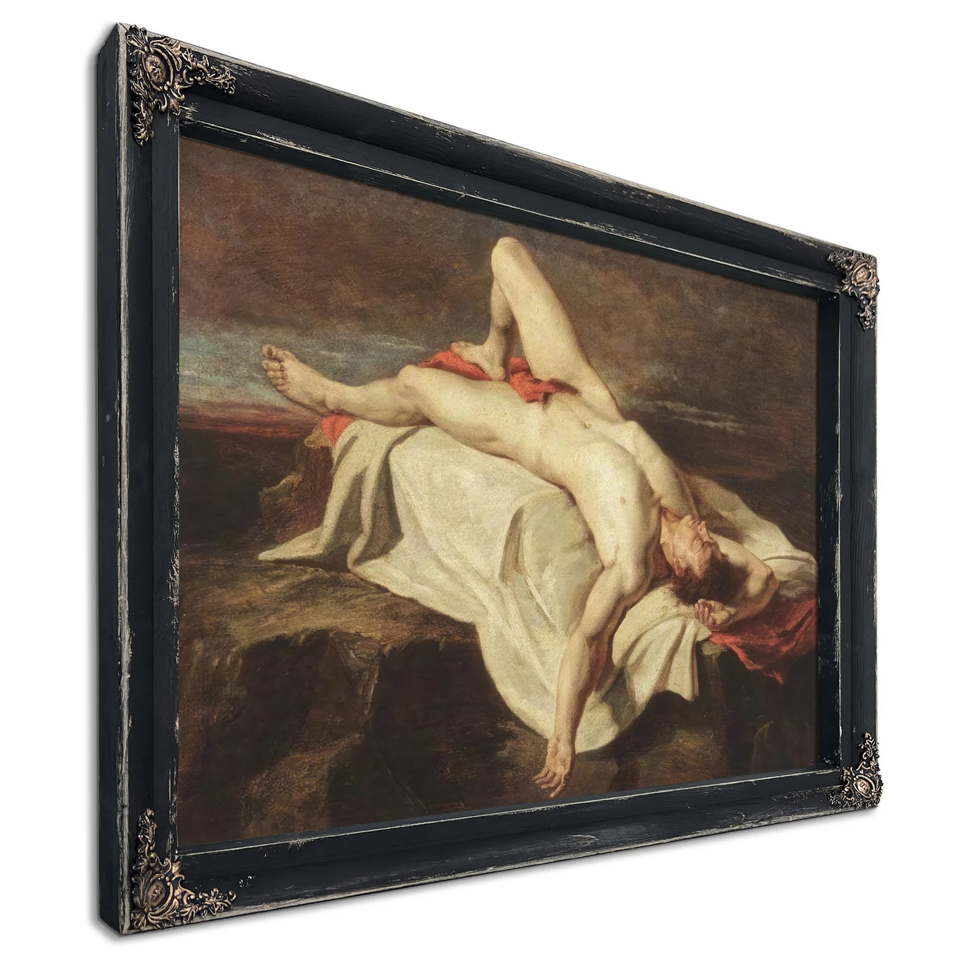 Academic Study Of A Male Nude Lying On A Shroud On Rocks By William Etty Fine Art Print